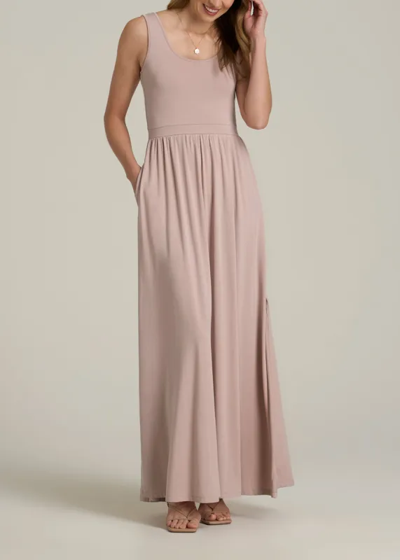 Jersey Tank Maxi Dress with Pockets for Tall Women in Desert Rose sold by American Tall