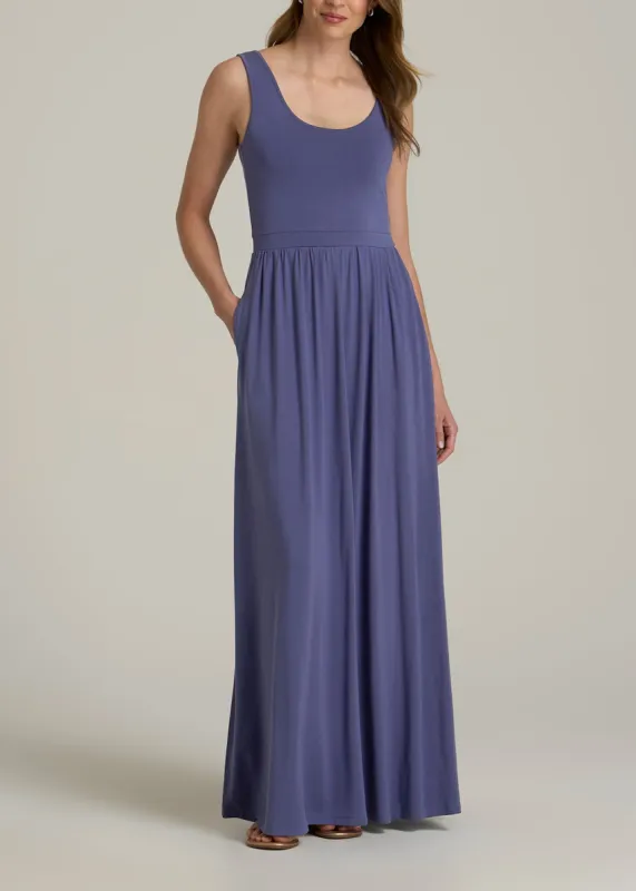 Jersey Tank Maxi Dress with Pockets for Tall Women in Future Dusk sold by American Tall
