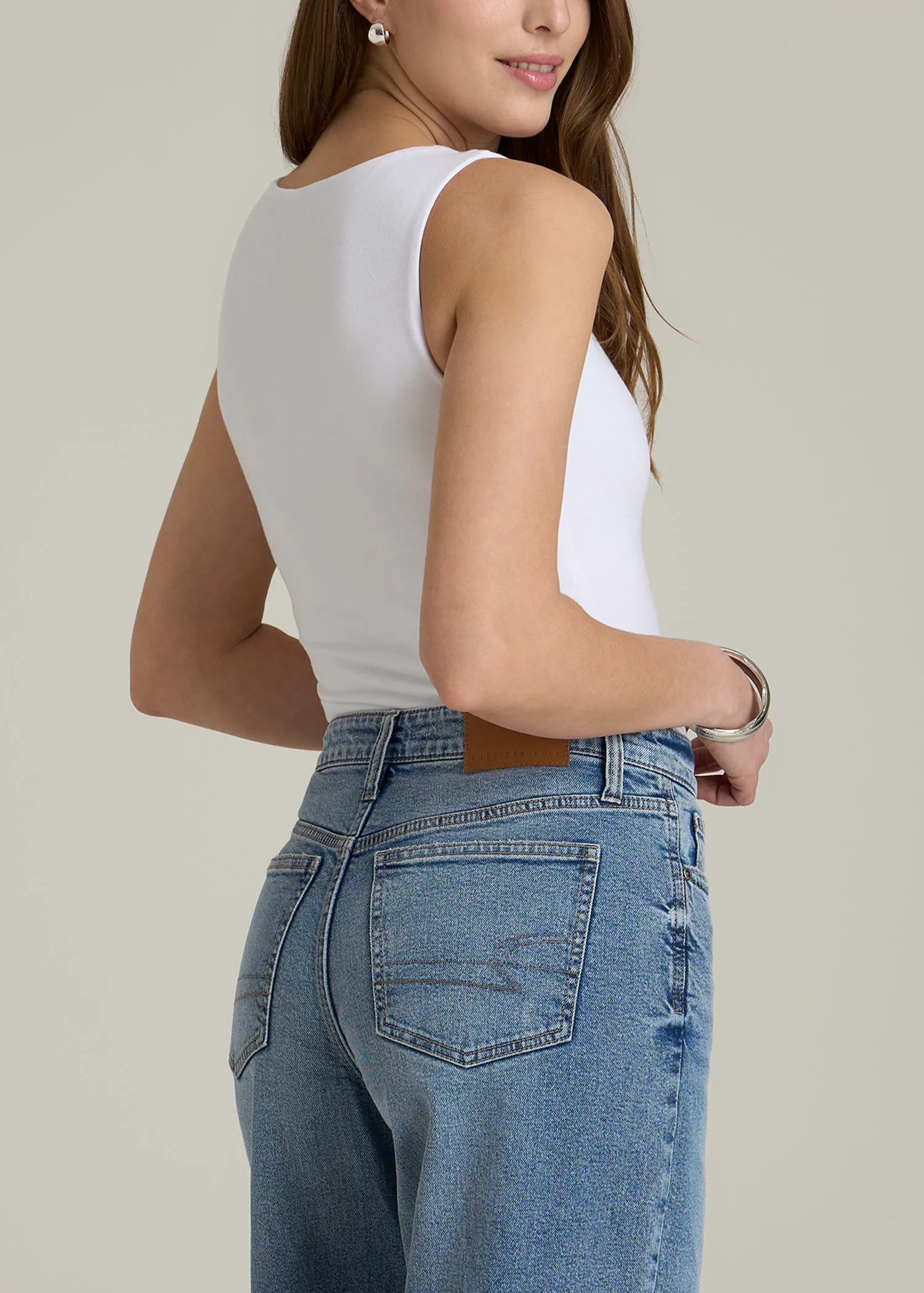 Cotton Blend Square Neck Bodysuit for Tall Women in White sold by American Tall product image thumbnail 5