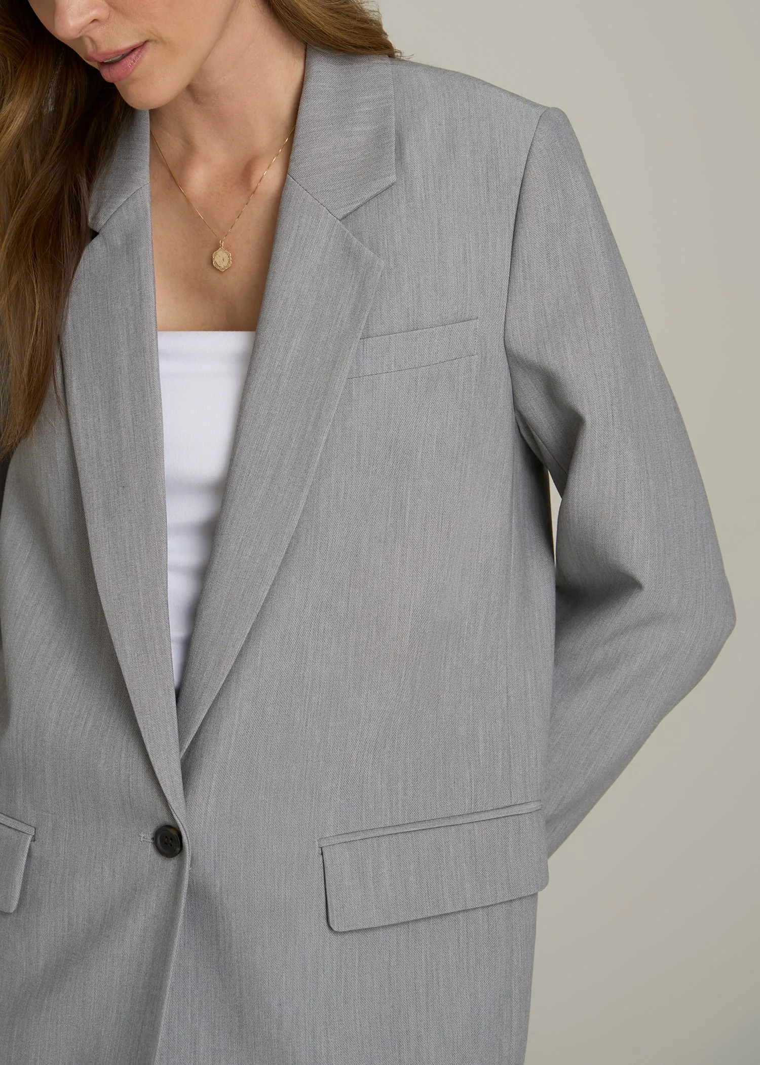 Boyfriend Fit Single-Button Blazer for Tall Women in Ash Grey Mix sold by American Tall product image thumbnail 2
