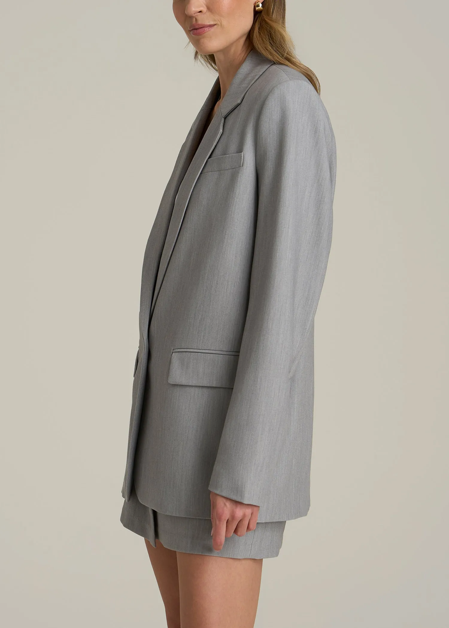 Boyfriend Fit Single-Button Blazer for Tall Women in Ash Grey Mix sold by American Tall product image thumbnail 3