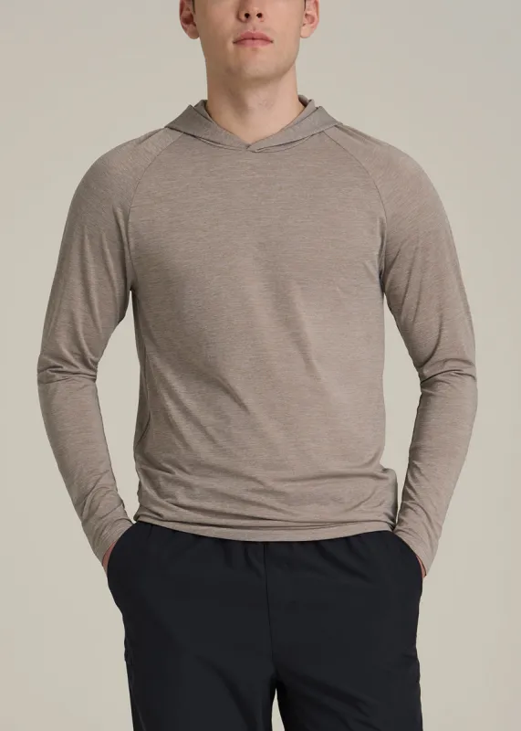 A.T. Performance Training Hoodie for Tall Men in Dark Sand Space Dye sold by American Tall