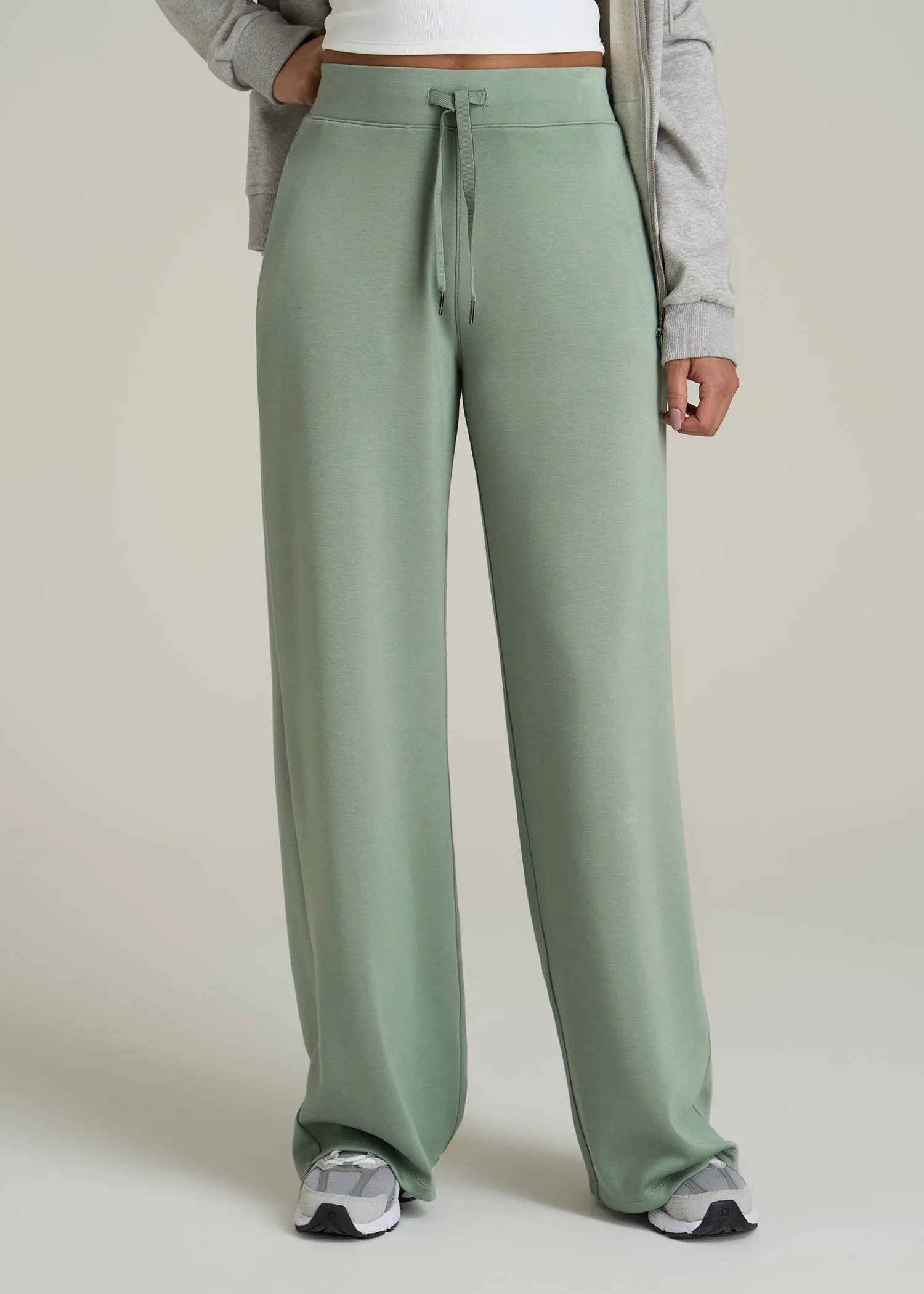 Pull-On Tie Waist Wide Leg Pants for Tall Women in Seagrass sold by American Tall