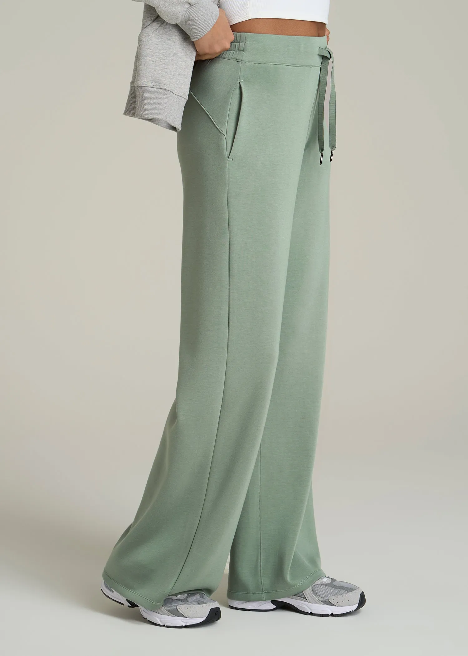 Pull-On Tie Waist Wide Leg Pants for Tall Women in Seagrass sold by American Tall product image thumbnail 3
