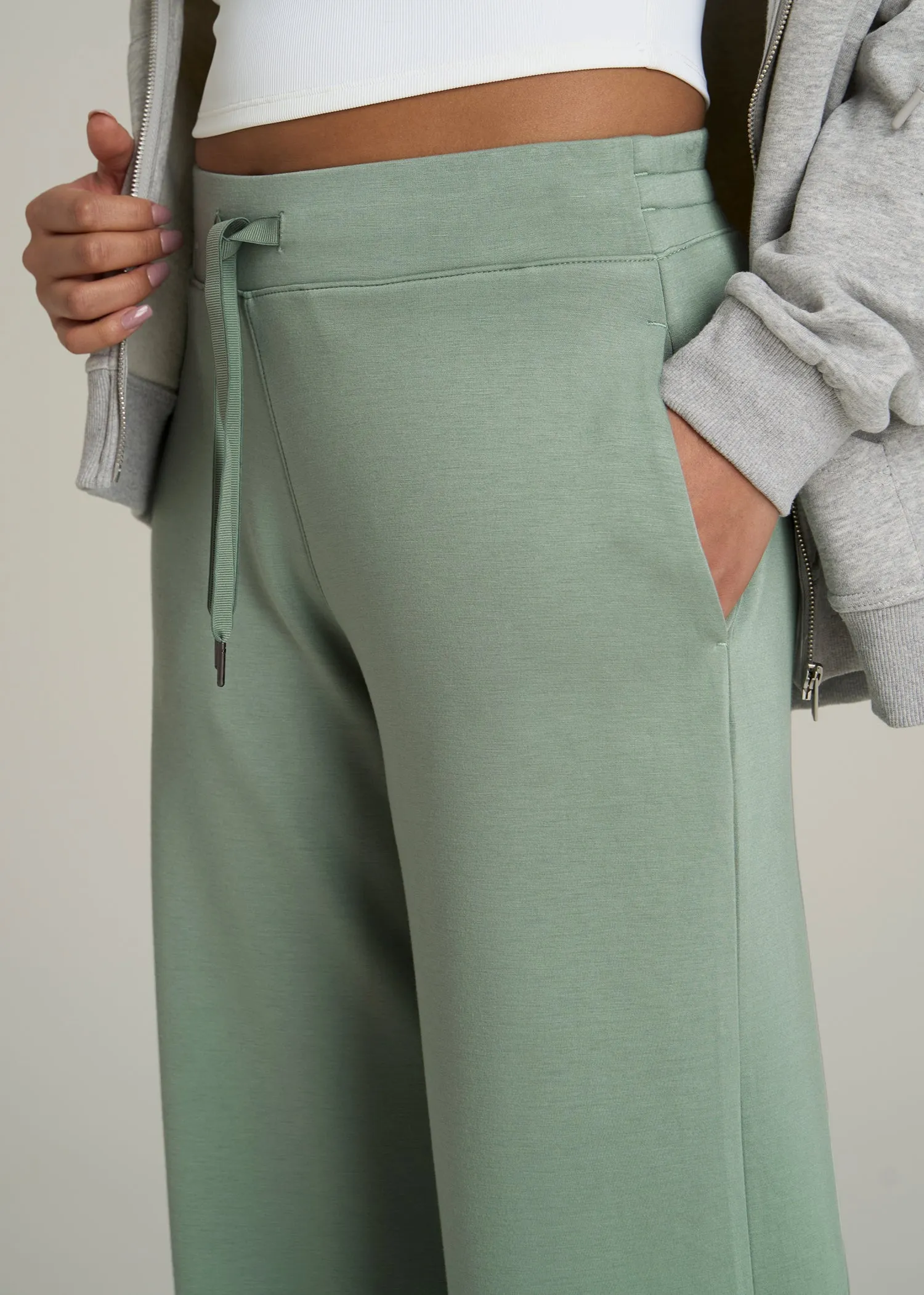 Pull-On Tie Waist Wide Leg Pants for Tall Women in Seagrass sold by American Tall product image thumbnail 2