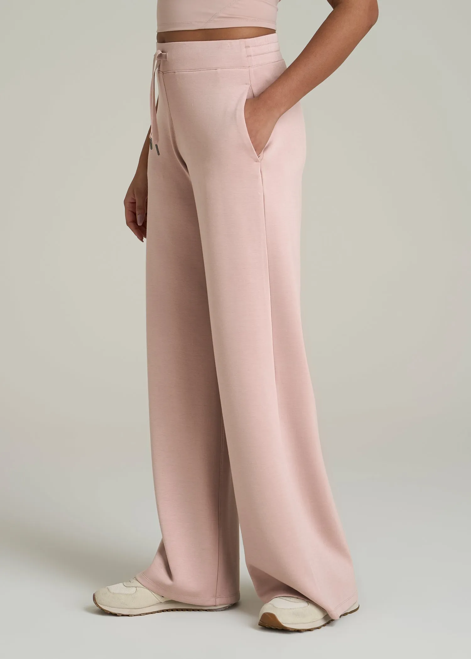 Pull-On Tie Waist Wide Leg Pants for Tall Women in Desert Rose sold by American Tall product image thumbnail 3
