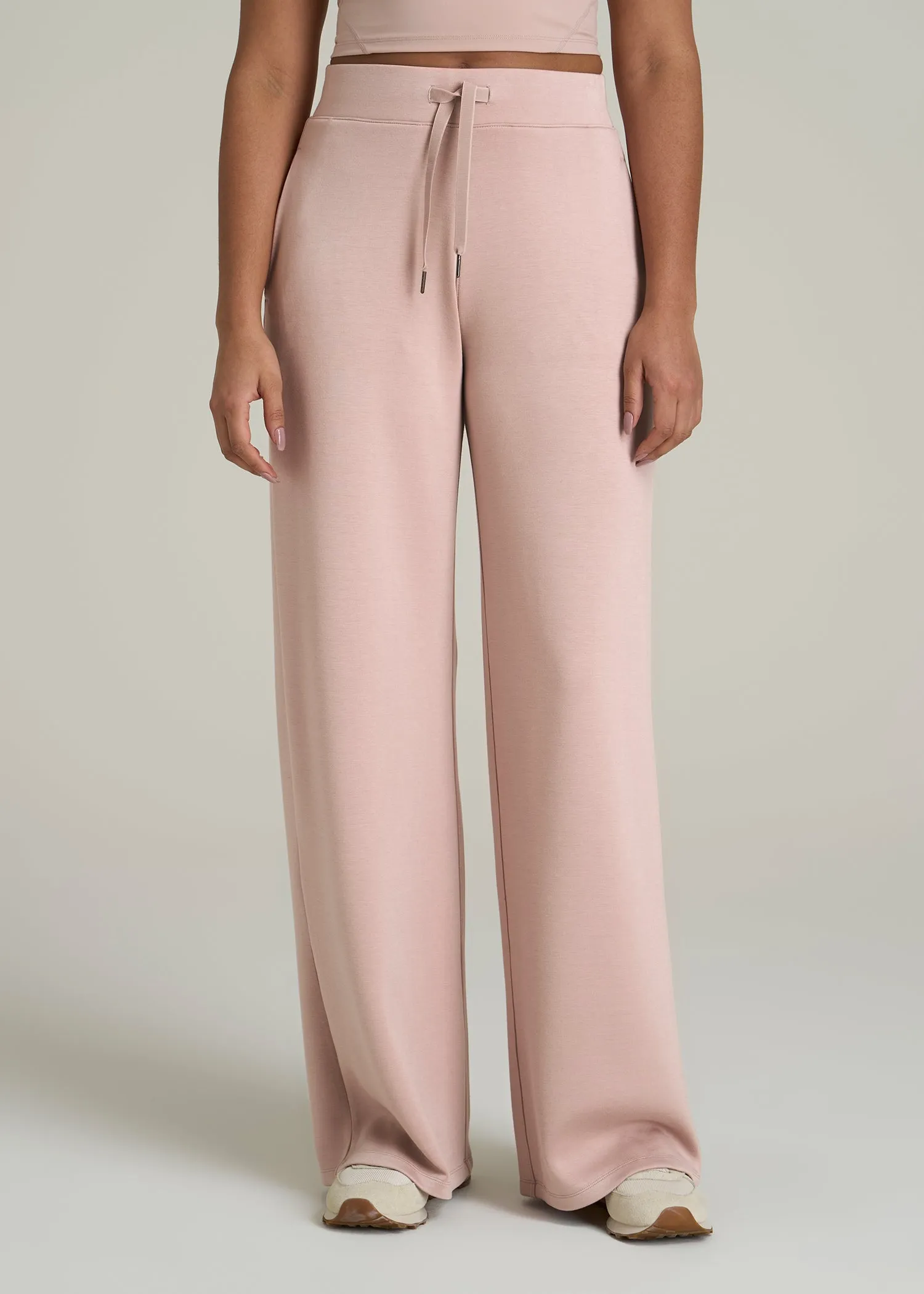 Pull-On Tie Waist Wide Leg Pants for Tall Women in Desert Rose sold by American Tall