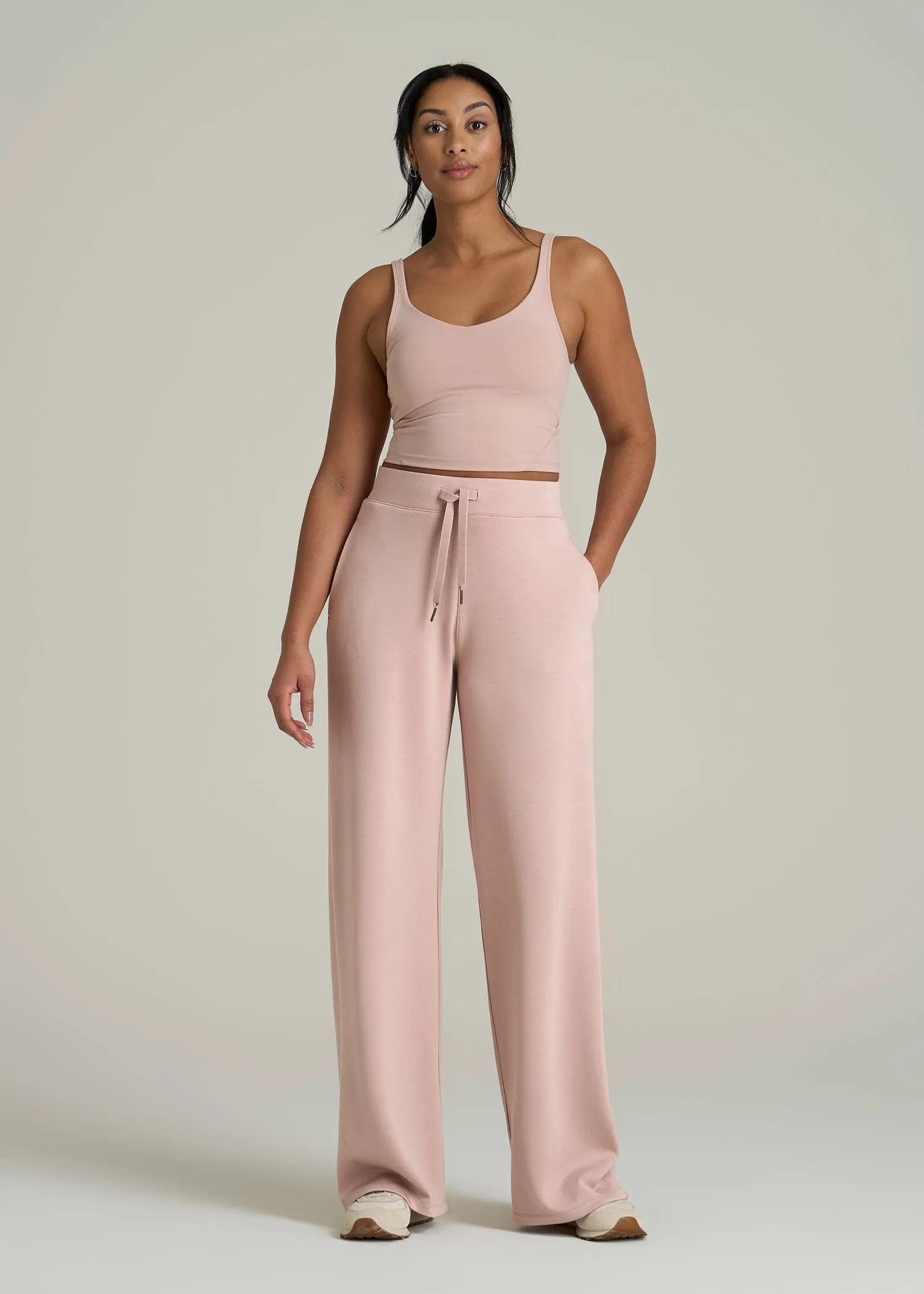 Pull-On Tie Waist Wide Leg Pants for Tall Women in Desert Rose sold by American Tall product image thumbnail 4