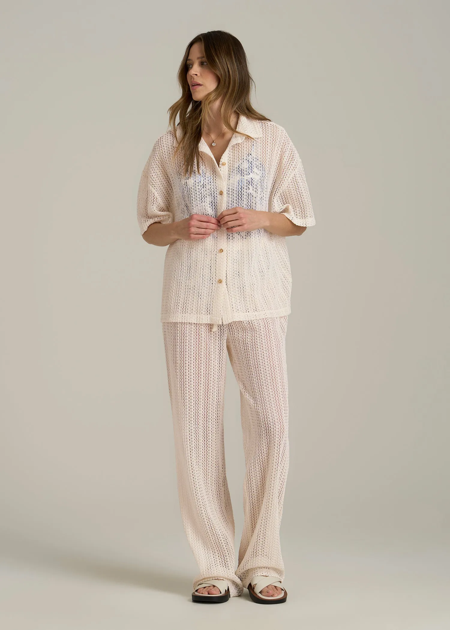 Openwork Loose Knit Top for Tall Women in Natural sold by American Tall product image thumbnail 4