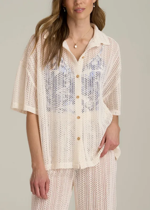 Openwork Loose Knit Top for Tall Women in Natural sold by American Tall