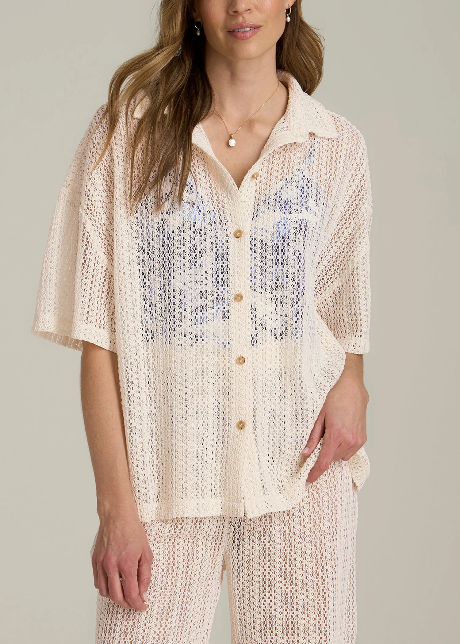 Openwork Loose Knit Top for Tall Women in Natural sold by American Tall