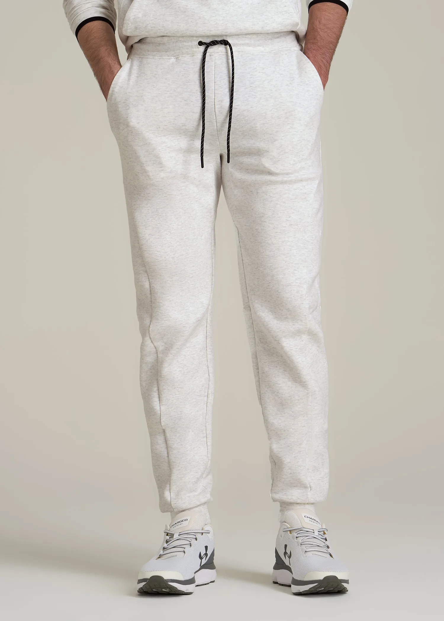 Tech Motion Fleece Joggers for Tall Men in Heather Frost sold by American Tall