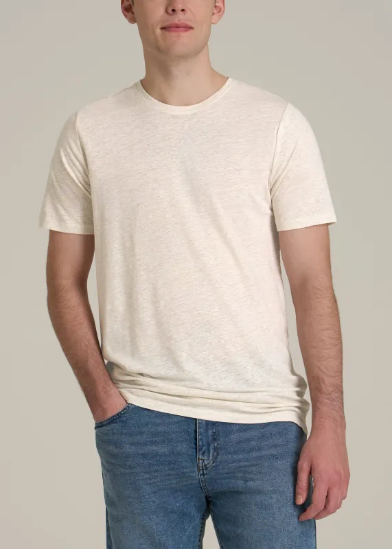 Linen Crewneck T-Shirt for Tall Men in Heathered Oatmeal sold by American Tall