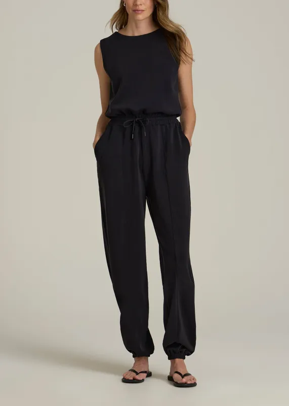 Soft Motion Sleeveless Sweatpant Jumpsuit for Tall Women in Black sold by American Tall