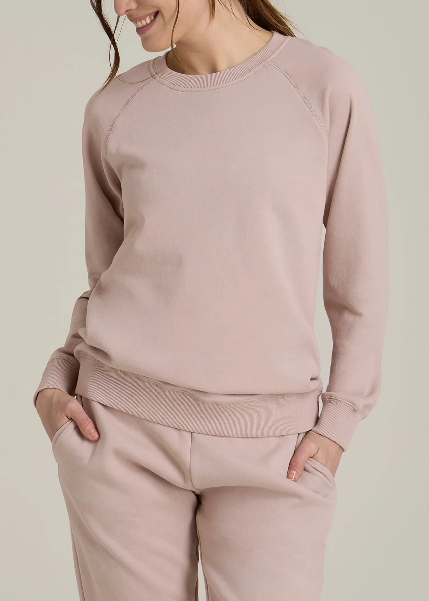Wearever French Terry Crewneck Sweatshirt for Tall Women in Desert Rose sold by American Tall