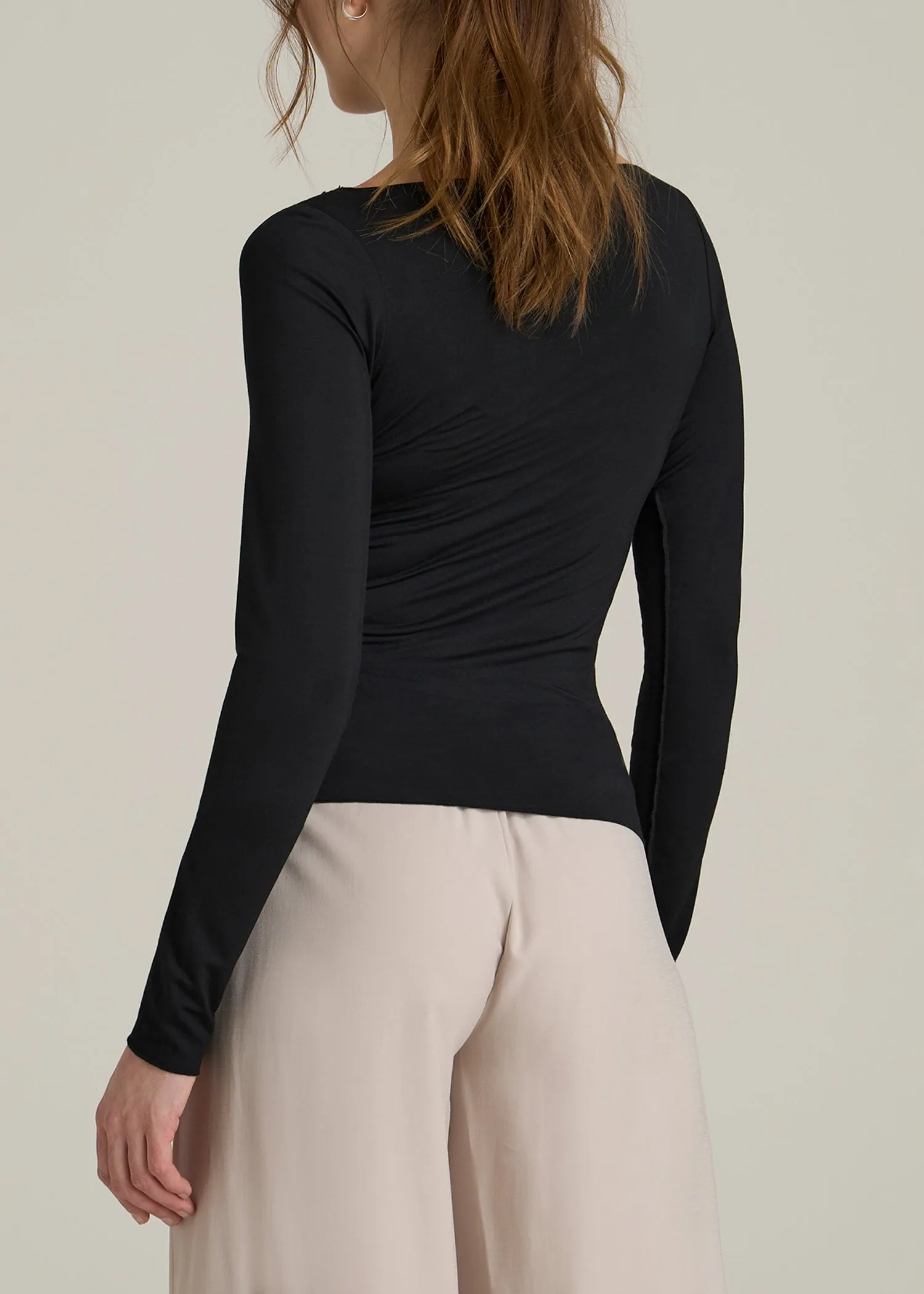 Boatneck Long Sleeve Exposed Seam Top for Tall Women in Black sold by American Tall product image thumbnail 5