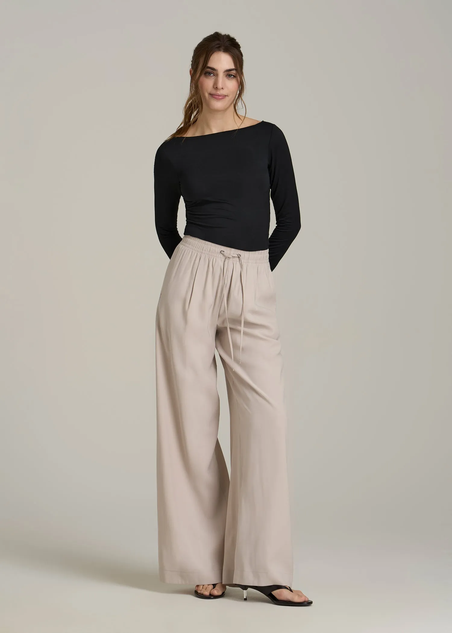 Boatneck Long Sleeve Exposed Seam Top for Tall Women in Black sold by American Tall product image thumbnail 4