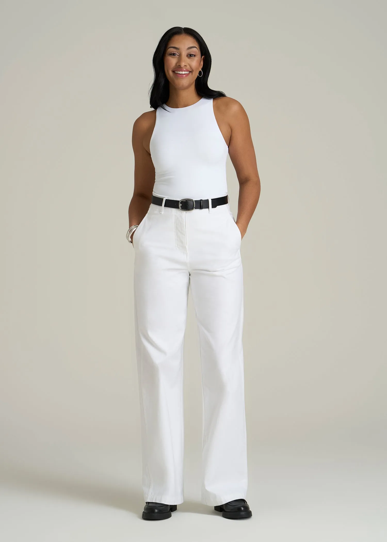 High Rise Wide Leg Flat Front Chino in White sold by American Tall product image thumbnail 4