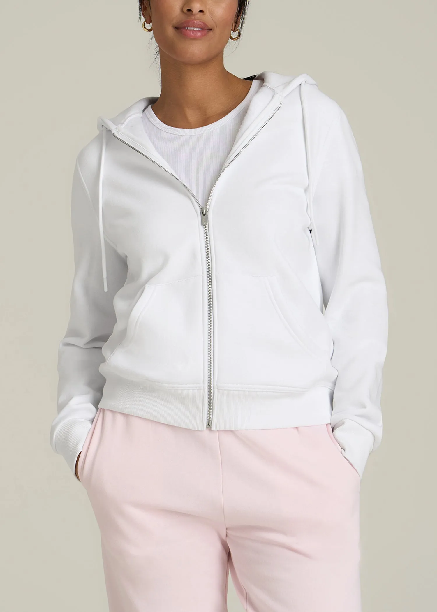 Wearever Fleece Full-Zip Hoodie for Tall Women in Optic White sold by American Tall
