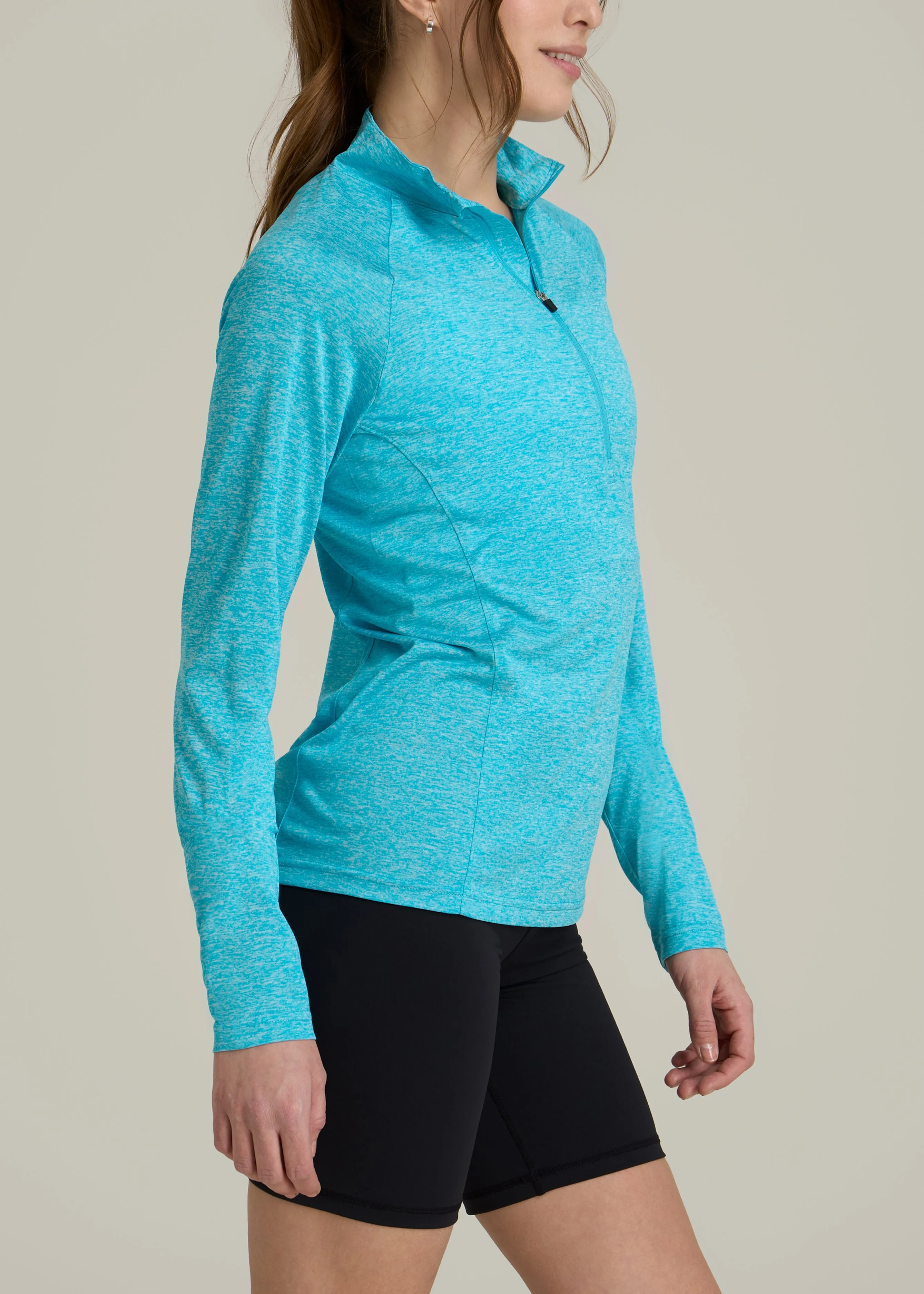 Long Sleeve Active Half-Zip Pullover Jacket for Tall Women in Scuba Blue Mix sold by American Tall product image thumbnail 3