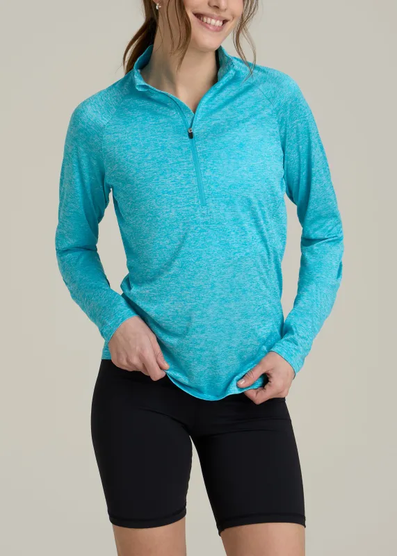 Long Sleeve Active Half Zip Pullover Tall Women's Jacket in Scuba Blue Mix sold by American Tall