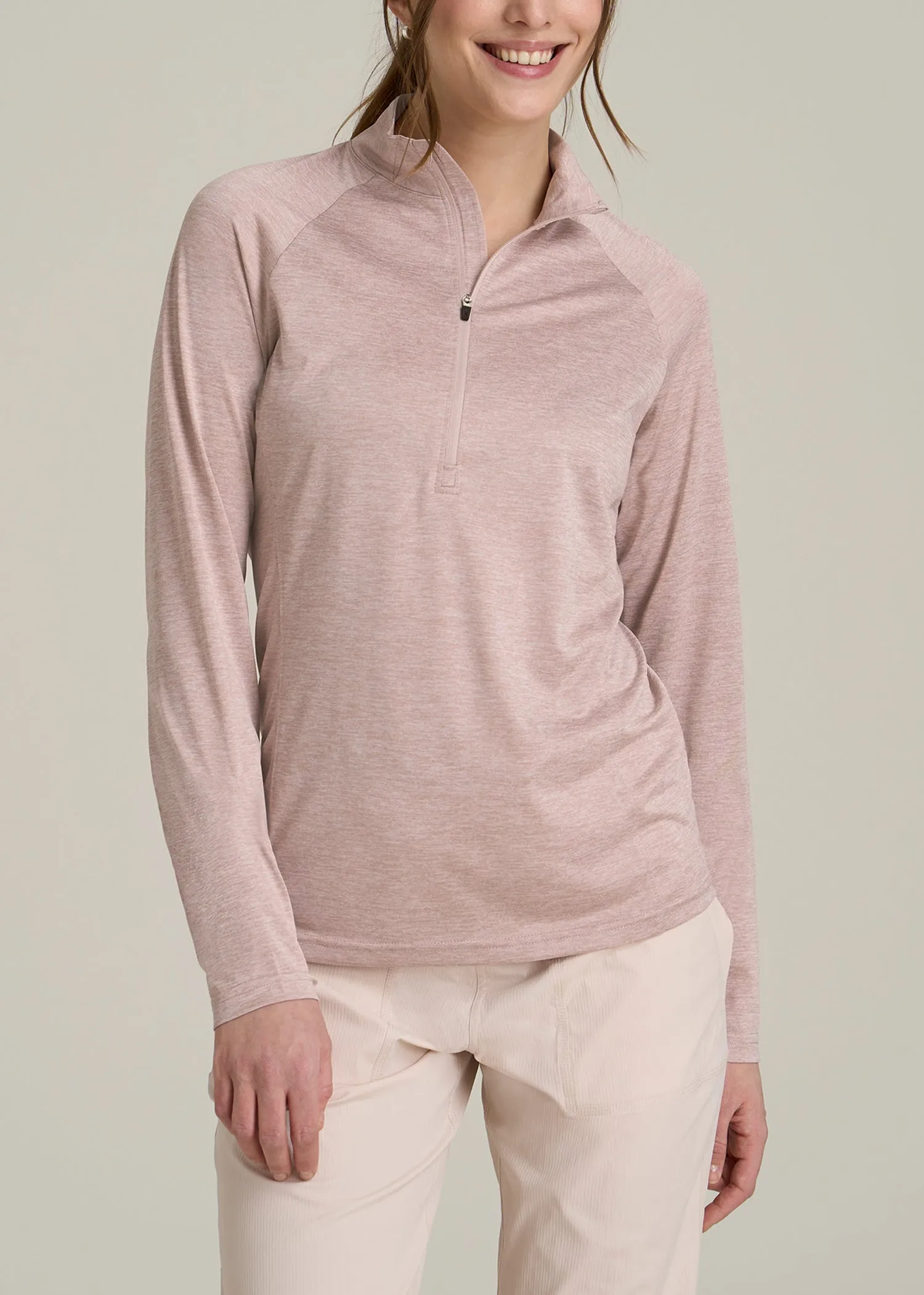 Long Sleeve Active Half-Zip Pullover Jacket for Tall Women in Desert Rose Mix sold by American Tall