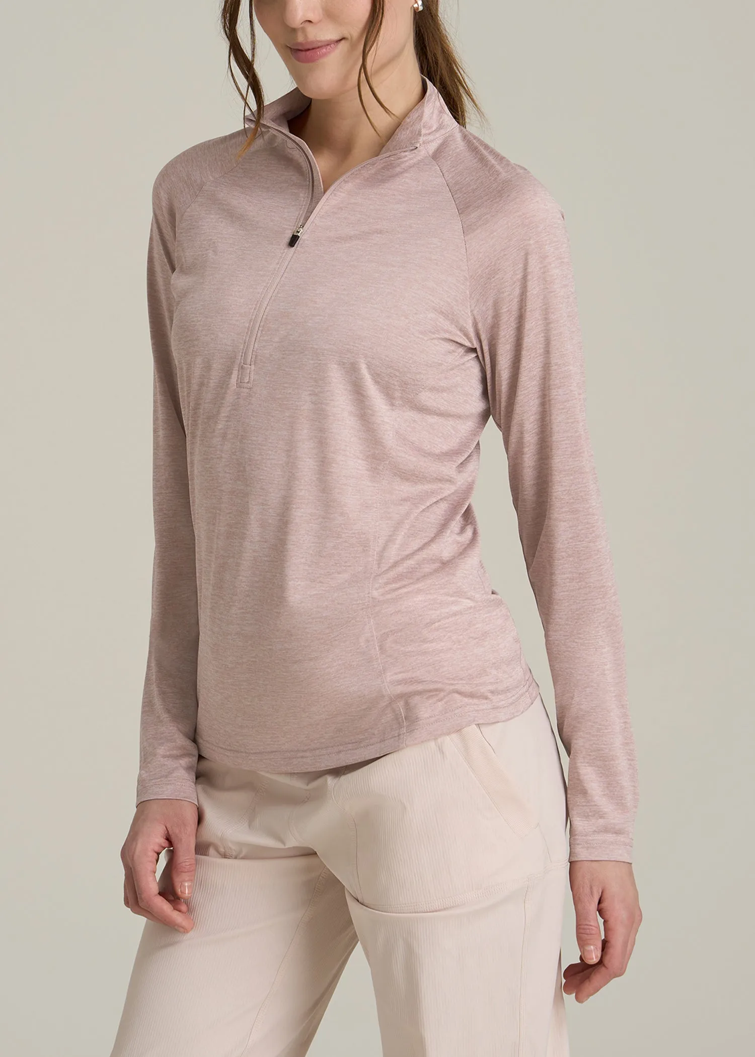 Long Sleeve Active Half-Zip Pullover Jacket for Tall Women in Desert Rose Mix sold by American Tall product image thumbnail 3