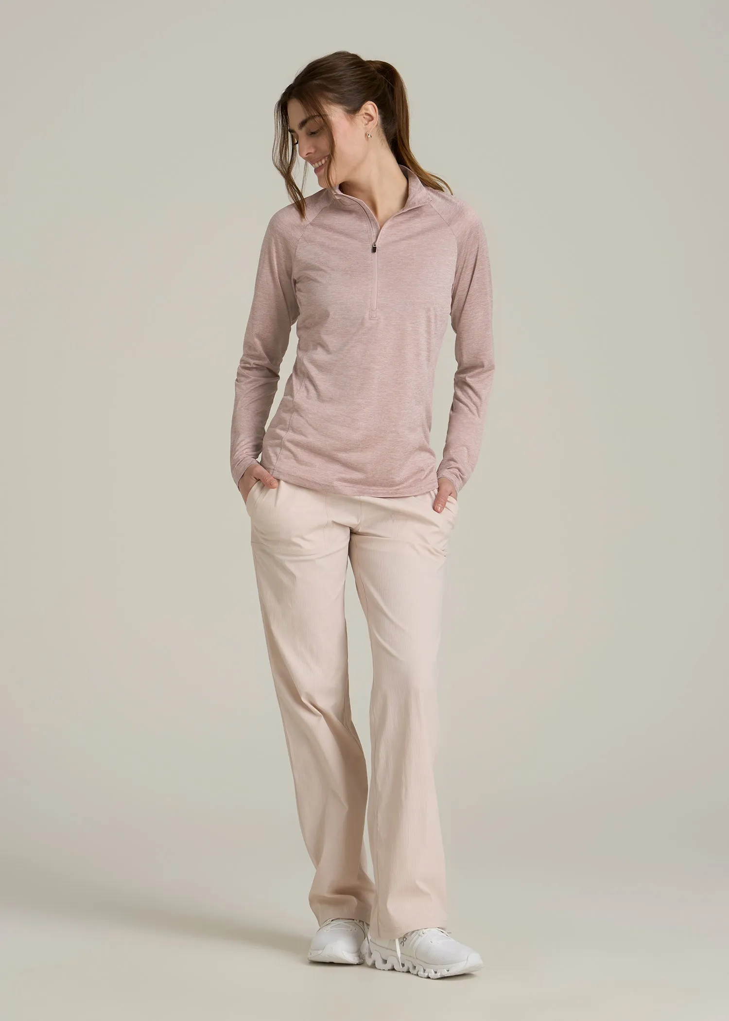 Long Sleeve Active Half-Zip Pullover Jacket for Tall Women in Desert Rose Mix sold by American Tall product image thumbnail 4