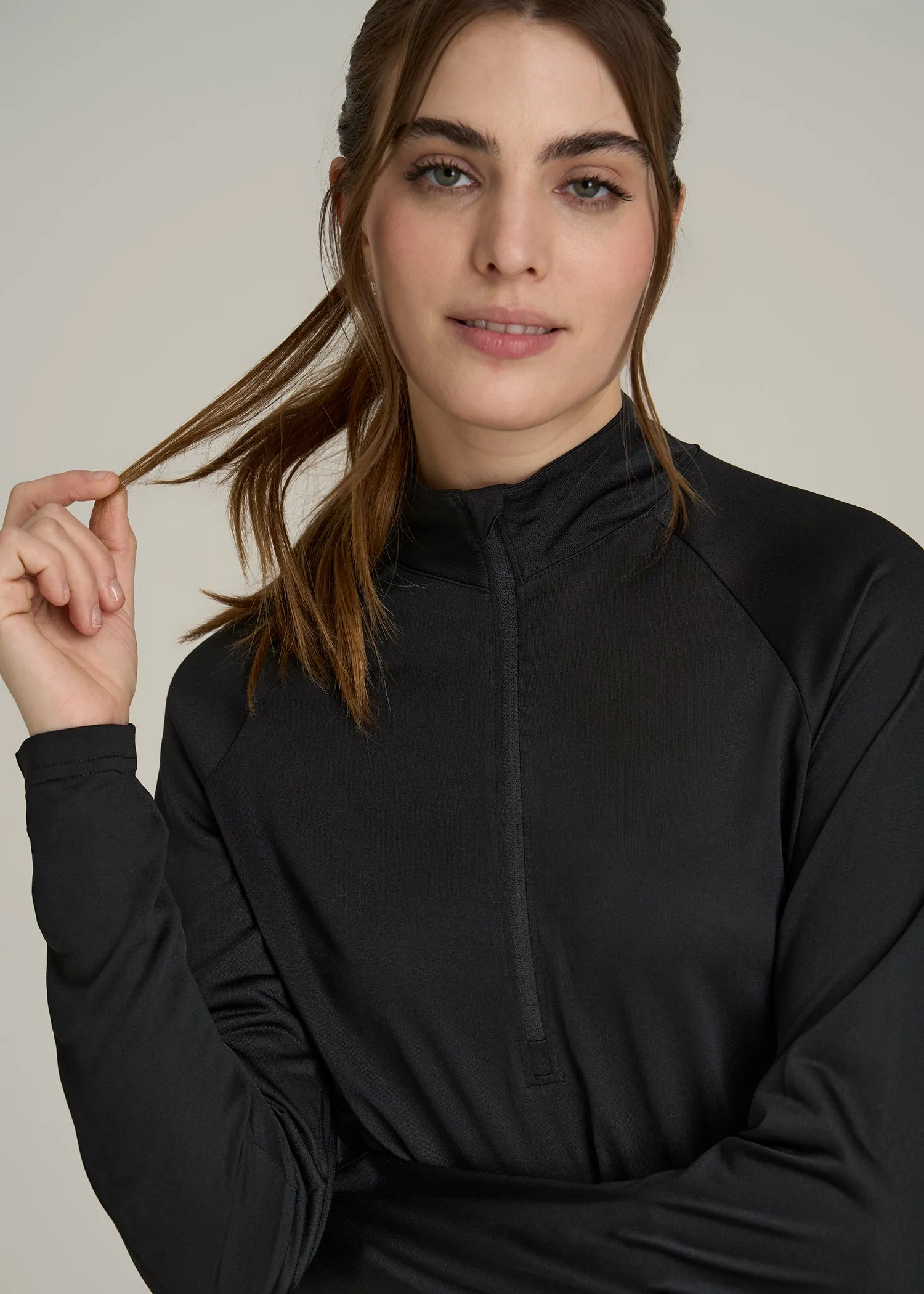 Long Sleeve Active Half-Zip Pullover Jacket for Tall Women in Black sold by American Tall product image thumbnail 2