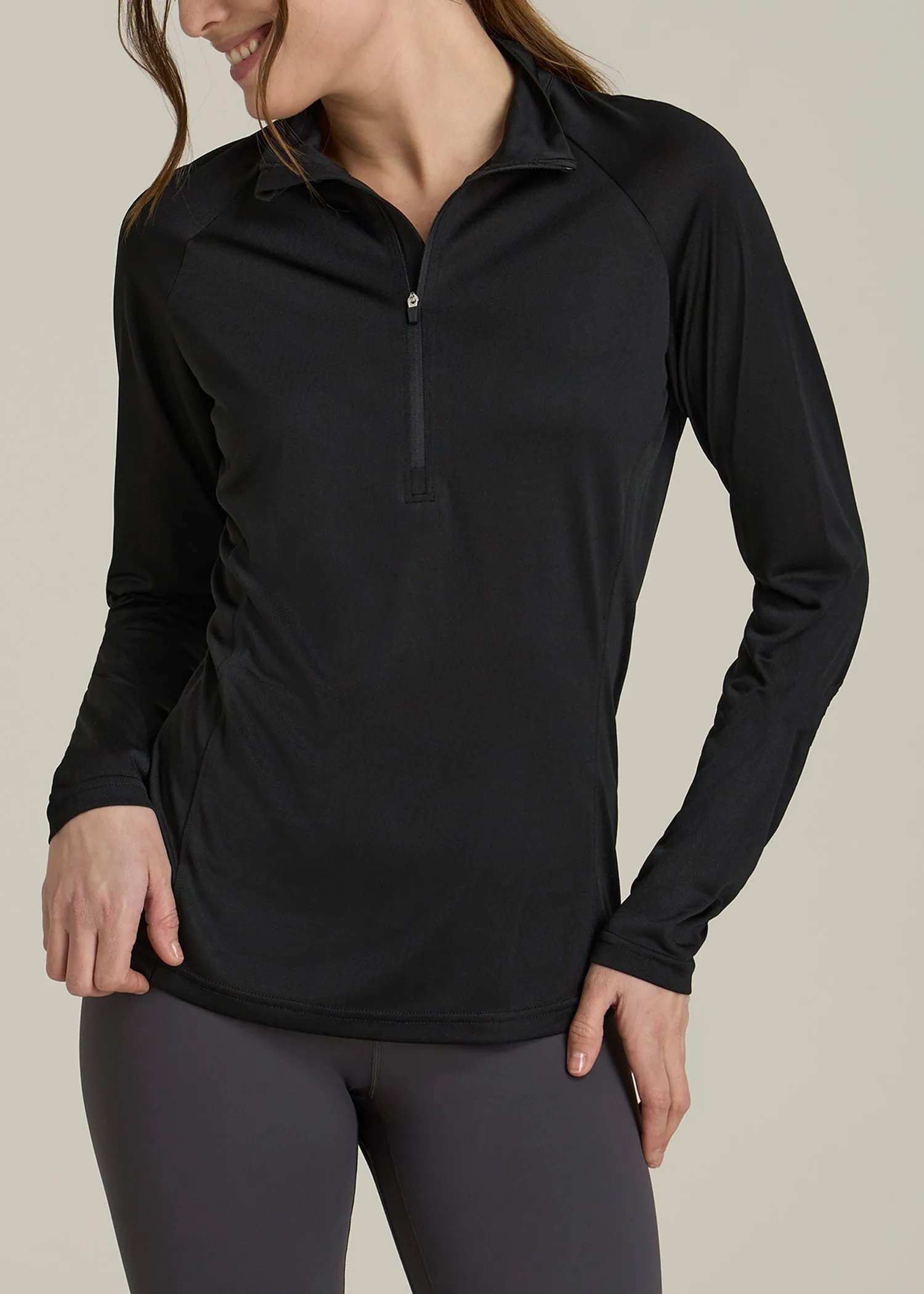 Long Sleeve Active Half-Zip Pullover Jacket for Tall Women in Black sold by American Tall