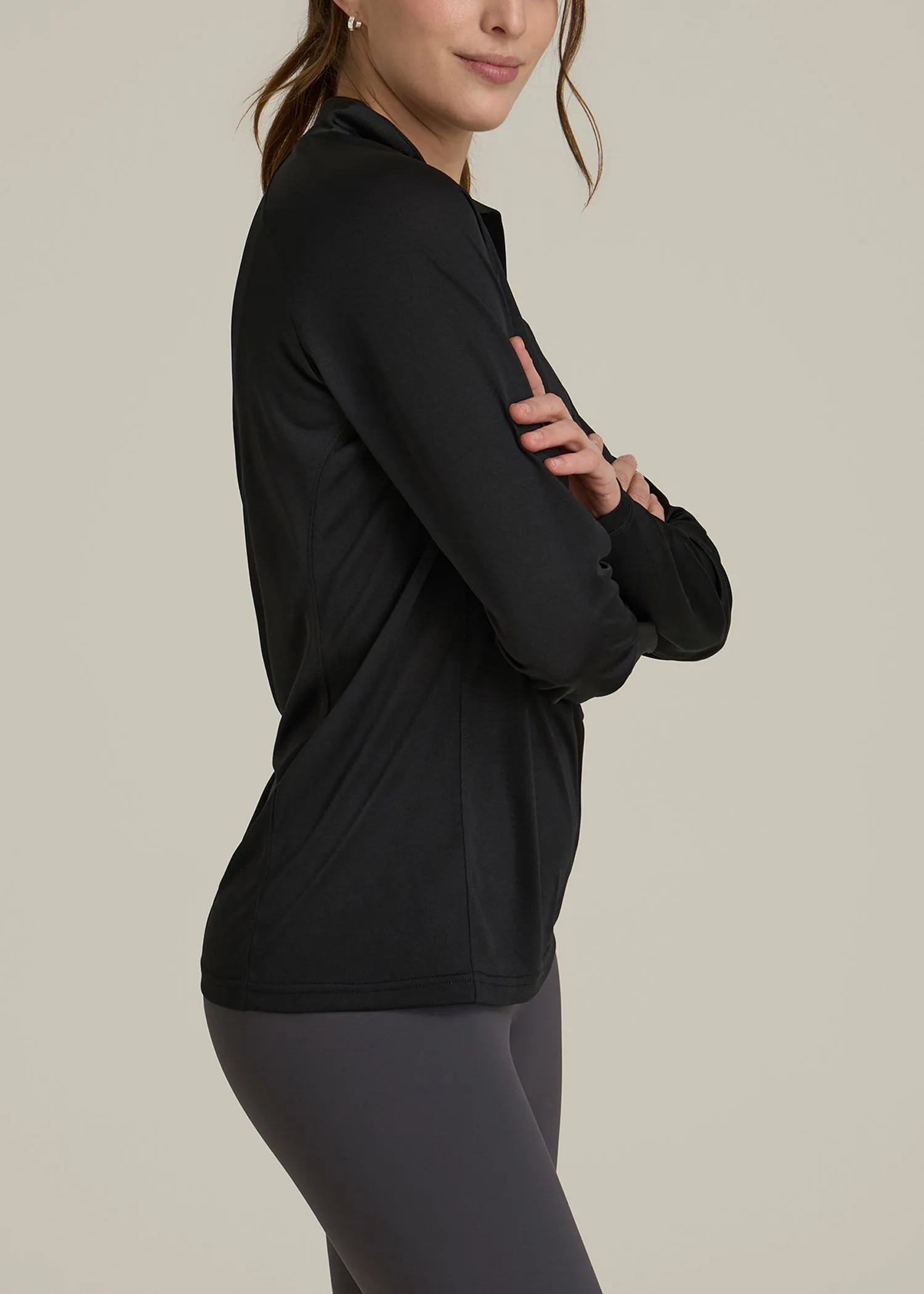 Long Sleeve Active Half-Zip Pullover Jacket for Tall Women in Black sold by American Tall product image thumbnail 3