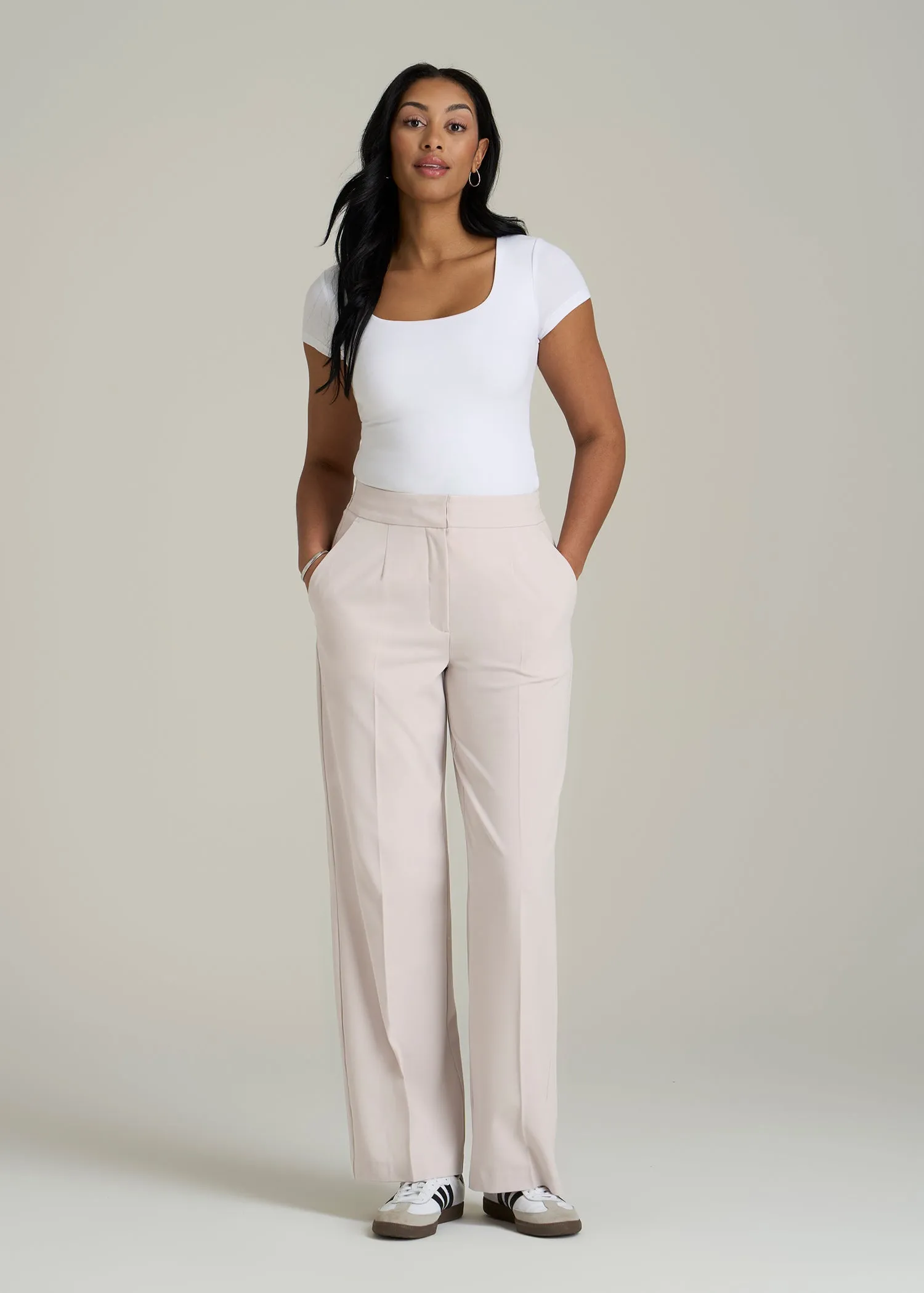 Flat Front Wide Leg Dress Pants for Tall Women in Drywall Tan sold by American Tall product image thumbnail 4