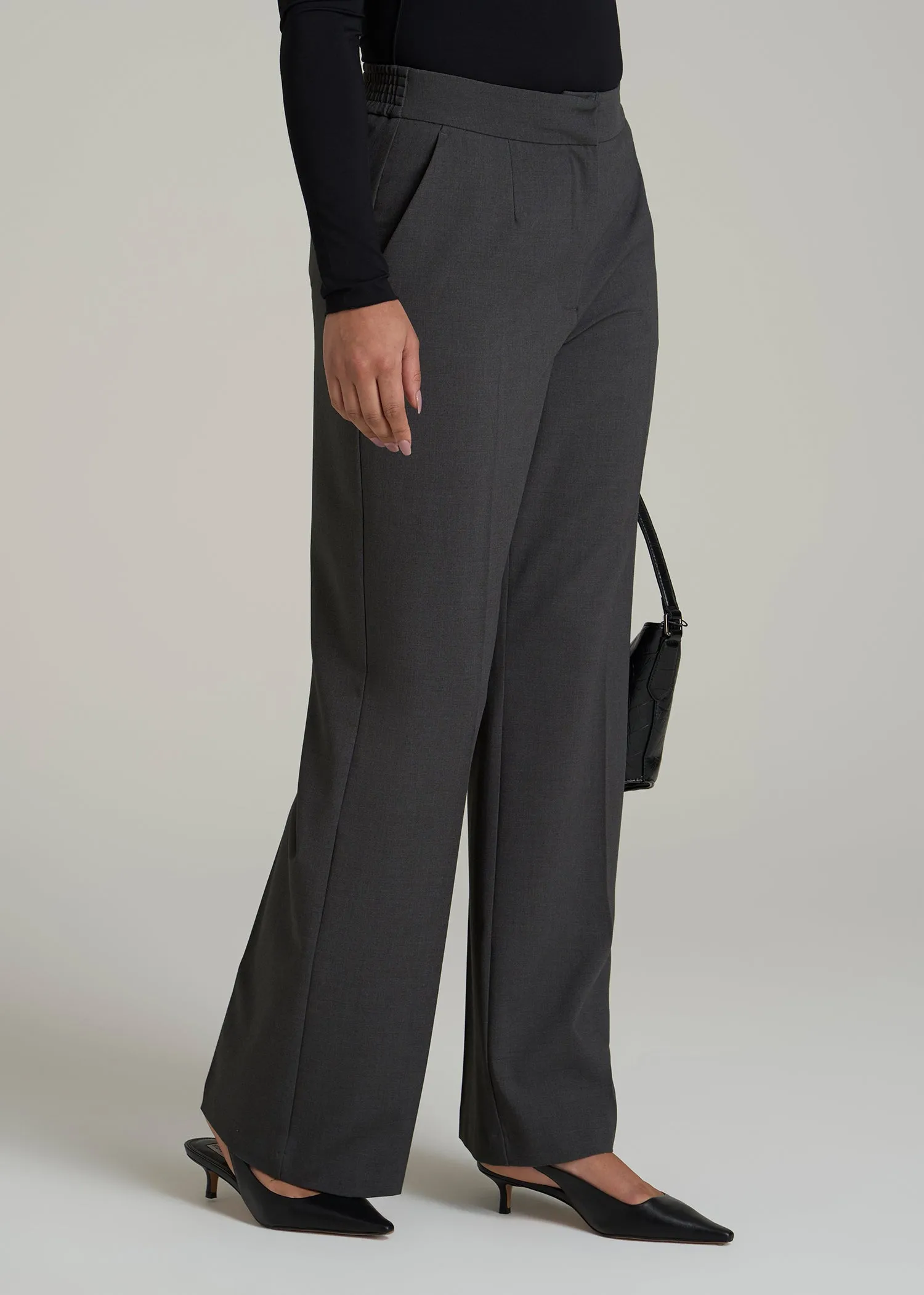 Flat Front Wide Leg Dress Pants for Tall Women in Graphic Charcoal sold by American Tall product image thumbnail 3