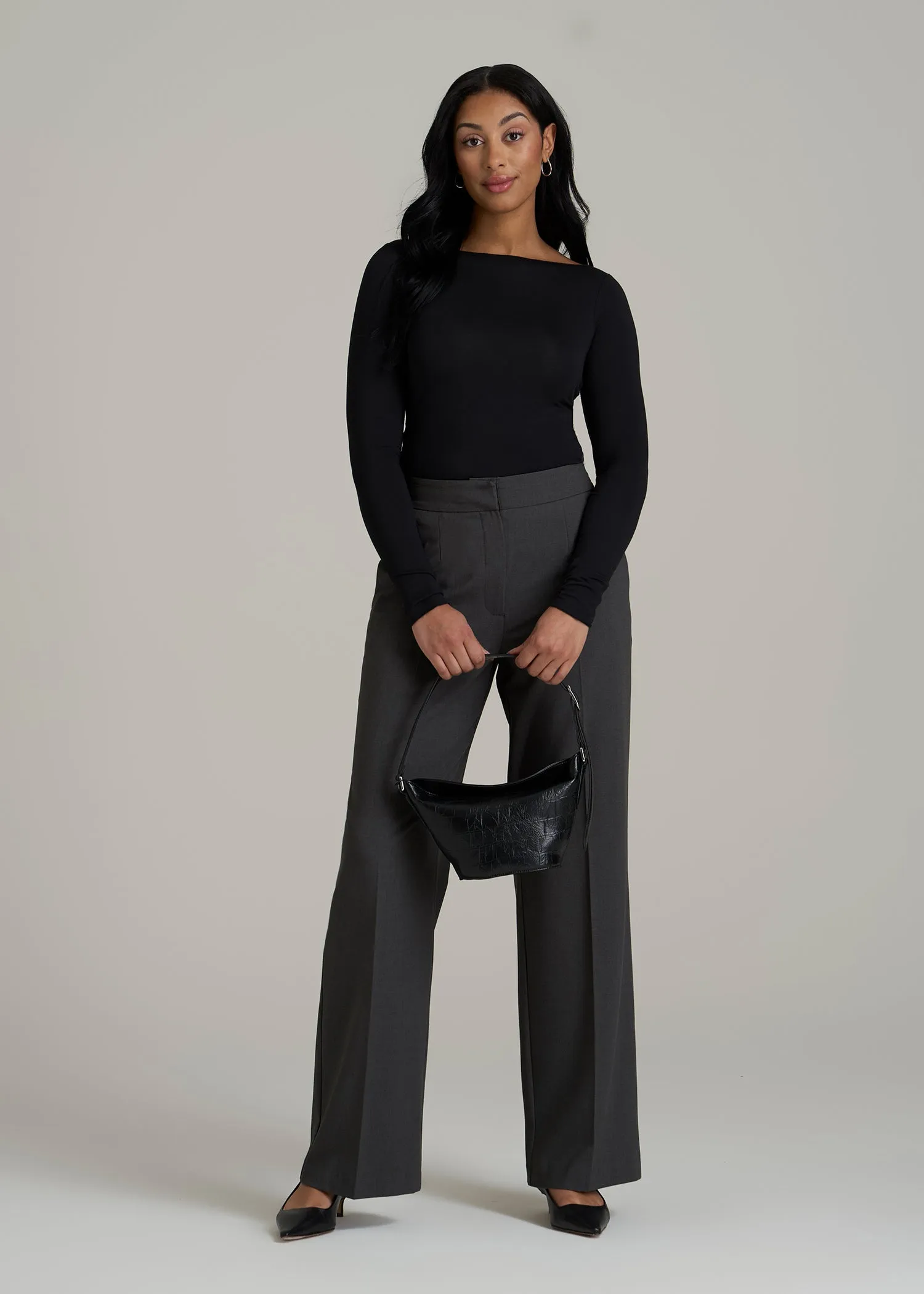 Flat Front Wide Leg Dress Pants for Tall Women in Graphic Charcoal sold by American Tall product image thumbnail 4