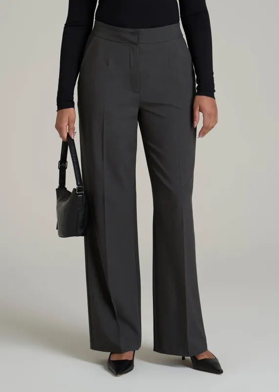 Flat Front Wide Leg Dress Pants for Tall Women in Graphic Charcoal sold by American Tall