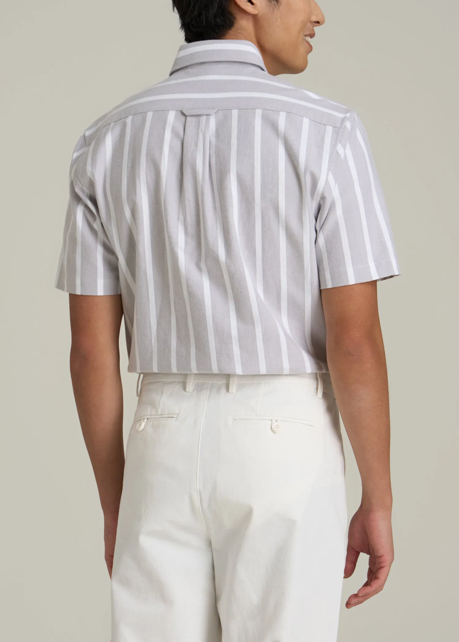 Short Sleeve Oxford Button Shirt For Tall Men in Bold Grey Stripe sold by American Tall product image thumbnail 5