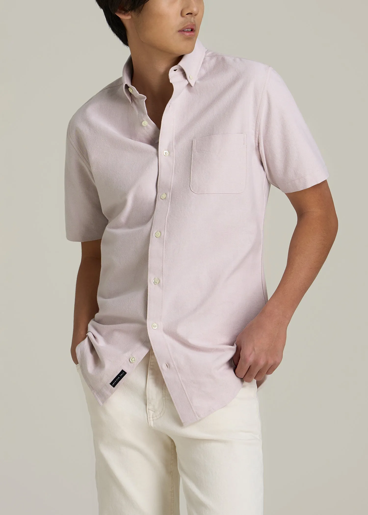 Short Sleeve Oxford Button Shirt For Tall Men in Burnished Lilac sold by American Tall
