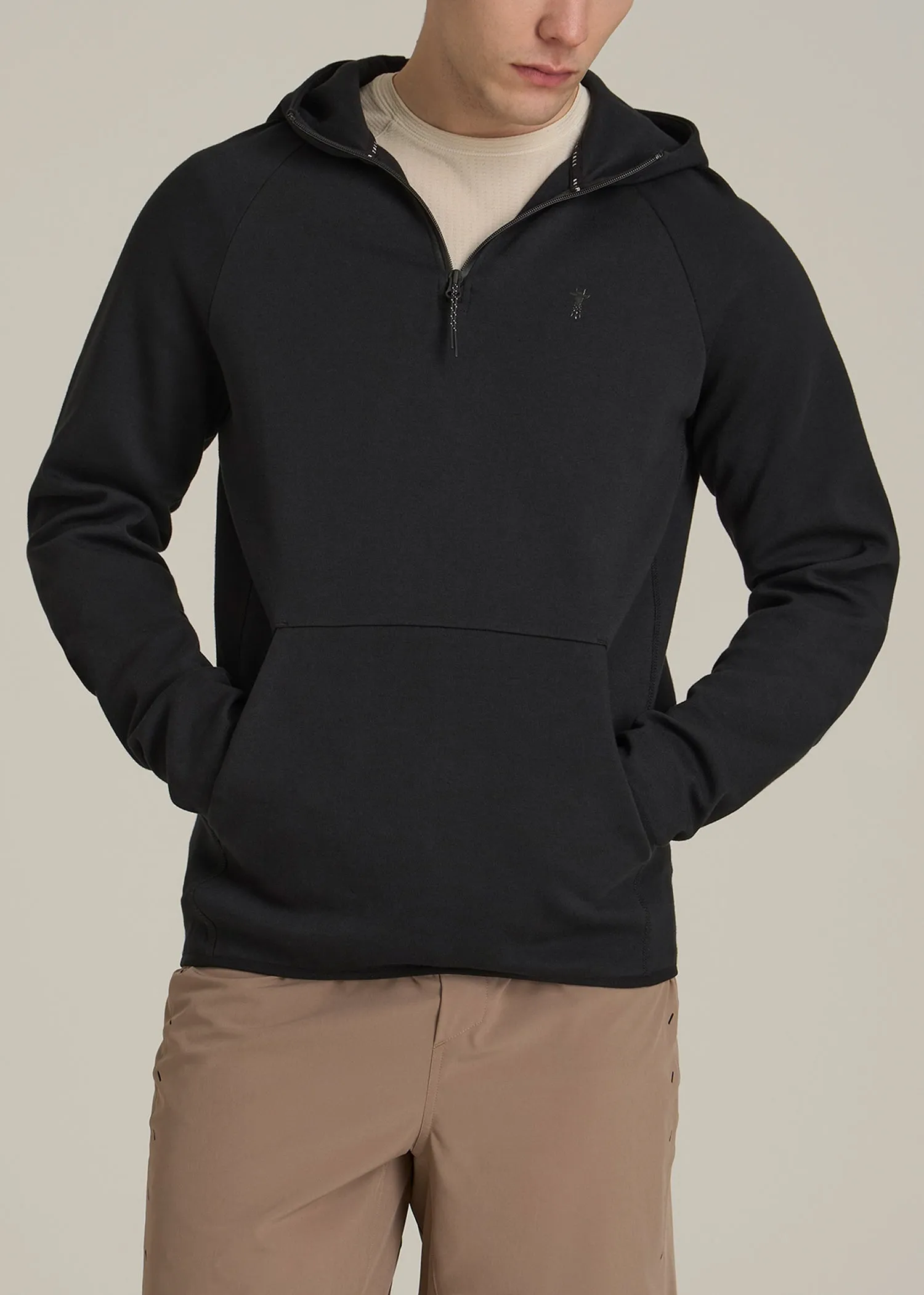 Tech Motion Fleece Hooded Popover for Tall Men in Black sold by American Tall