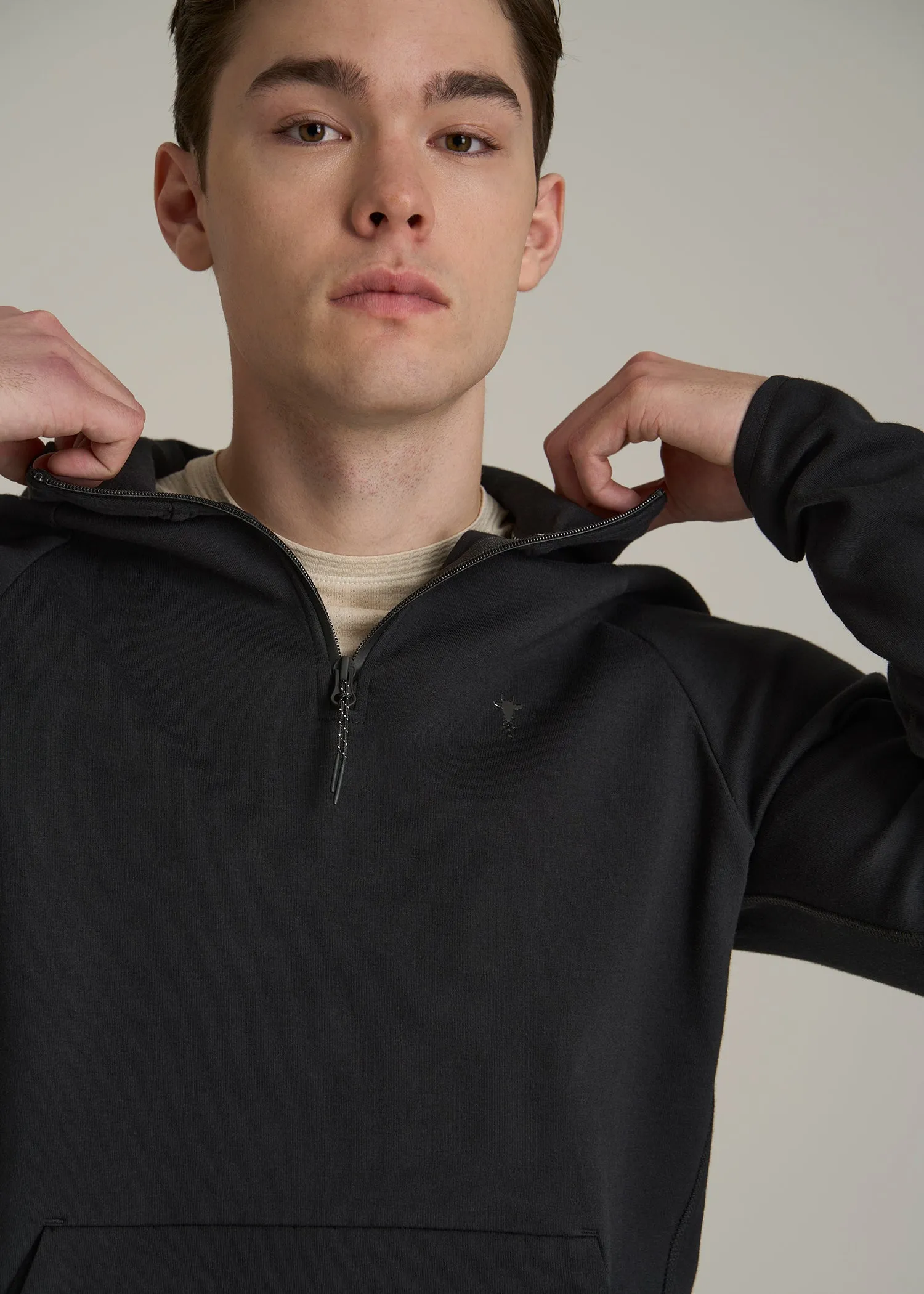 Tech Motion Fleece Hooded Popover for Tall Men in Black sold by American Tall product image thumbnail 2