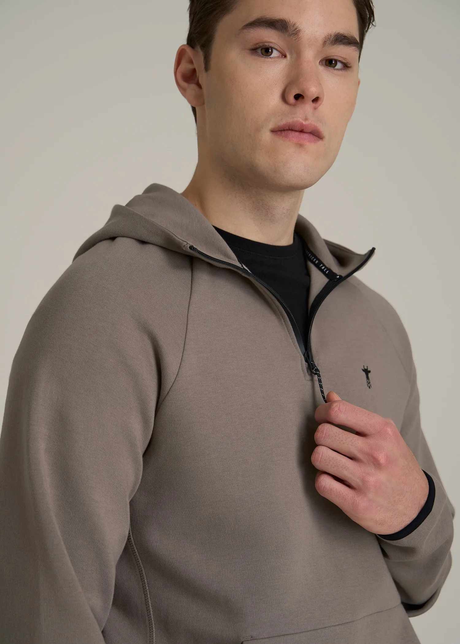 Tech Motion Fleece Hooded Popover for Tall Men in Portobello sold by American Tall product image thumbnail 2