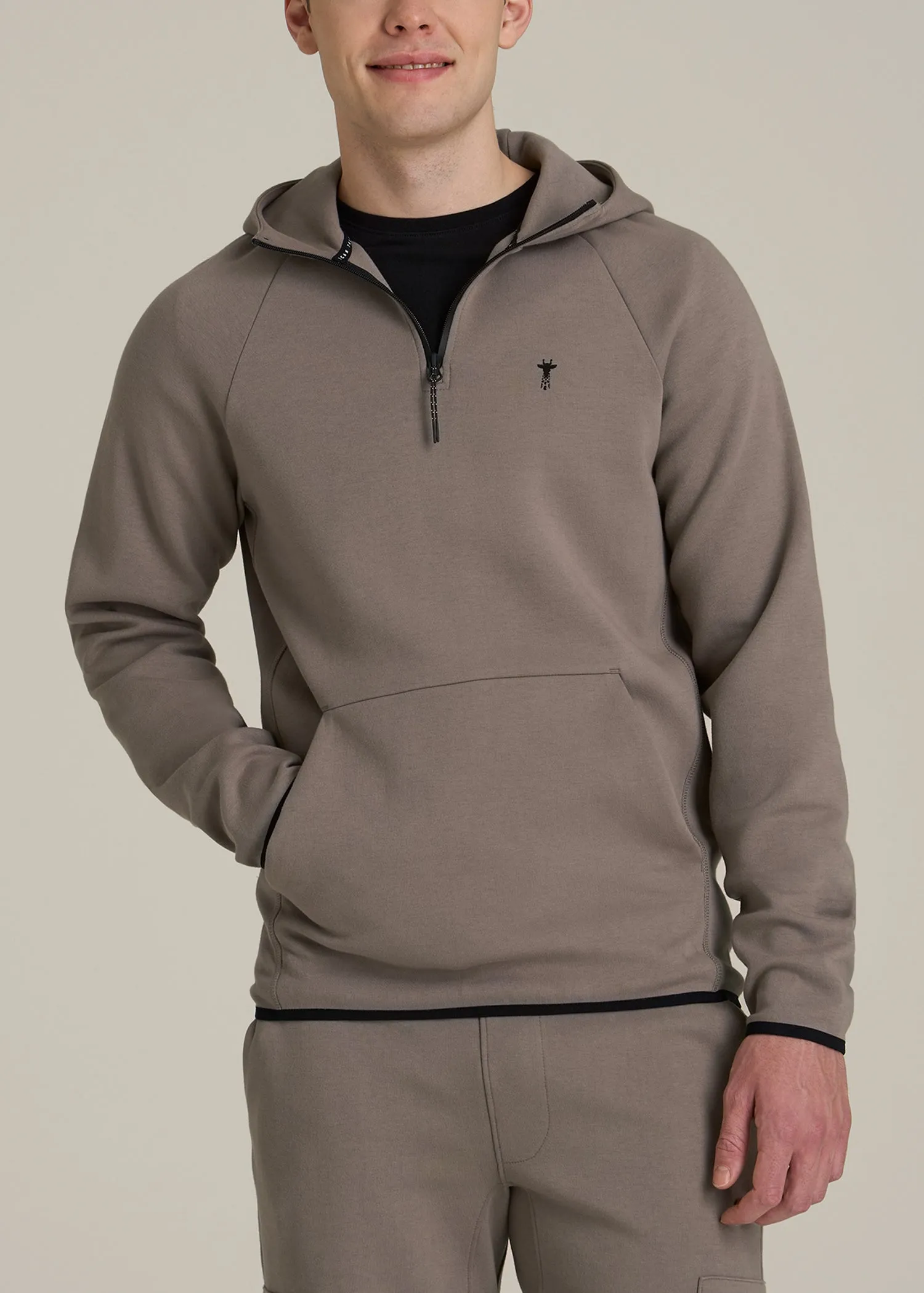 Tech Motion Fleece Hooded Popover for Tall Men in Portobello sold by American Tall