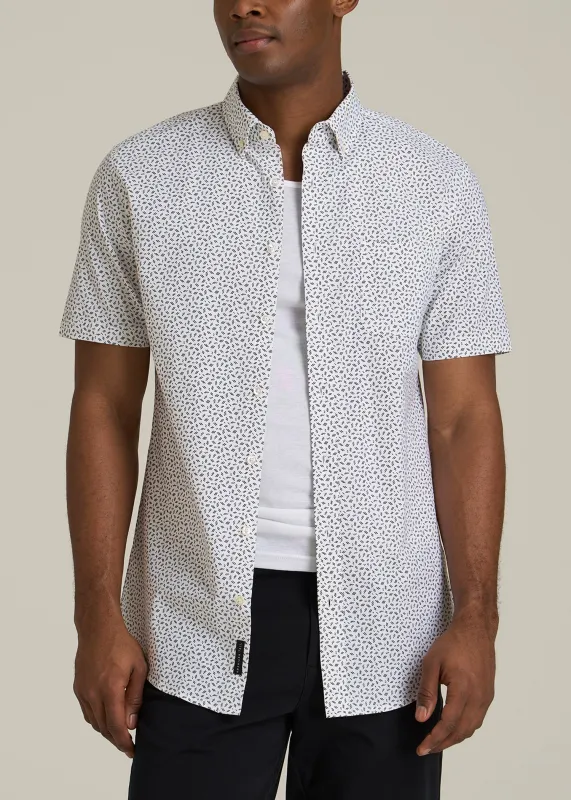 Short Sleeve Shirt for Tall Men in Black and White Geometric sold by American Tall