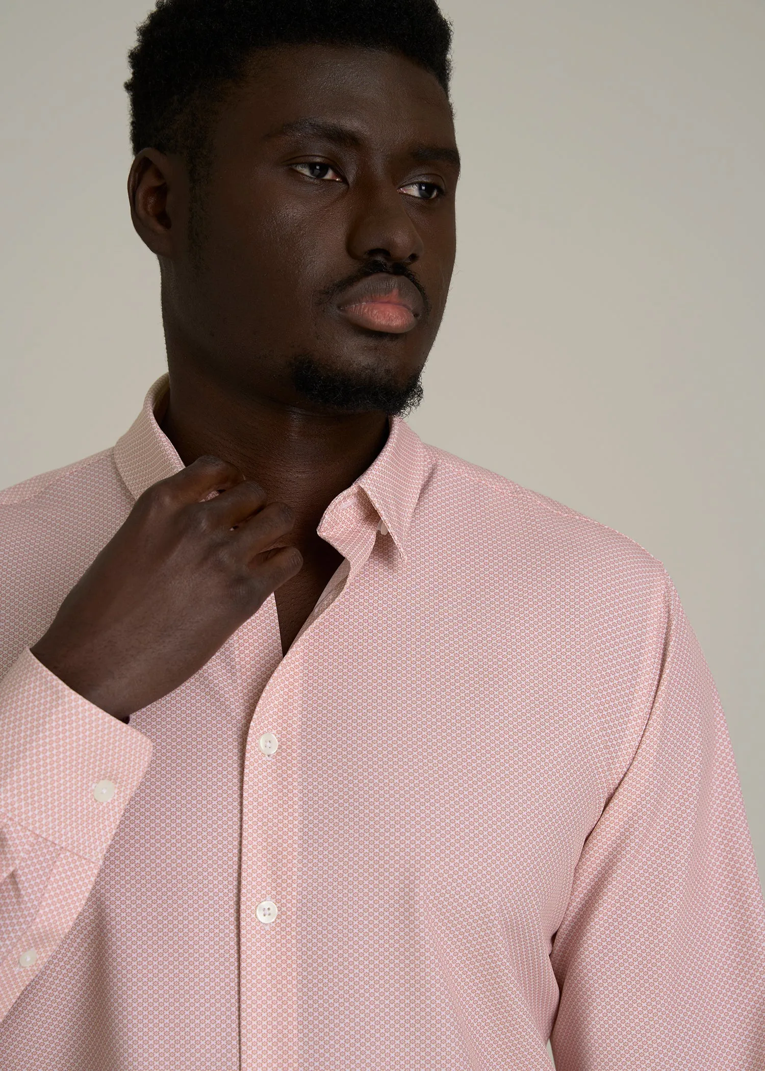 Traveler Stretch Dress Shirt for Tall Men in Light Orange Geometric sold by American Tall product image thumbnail 2