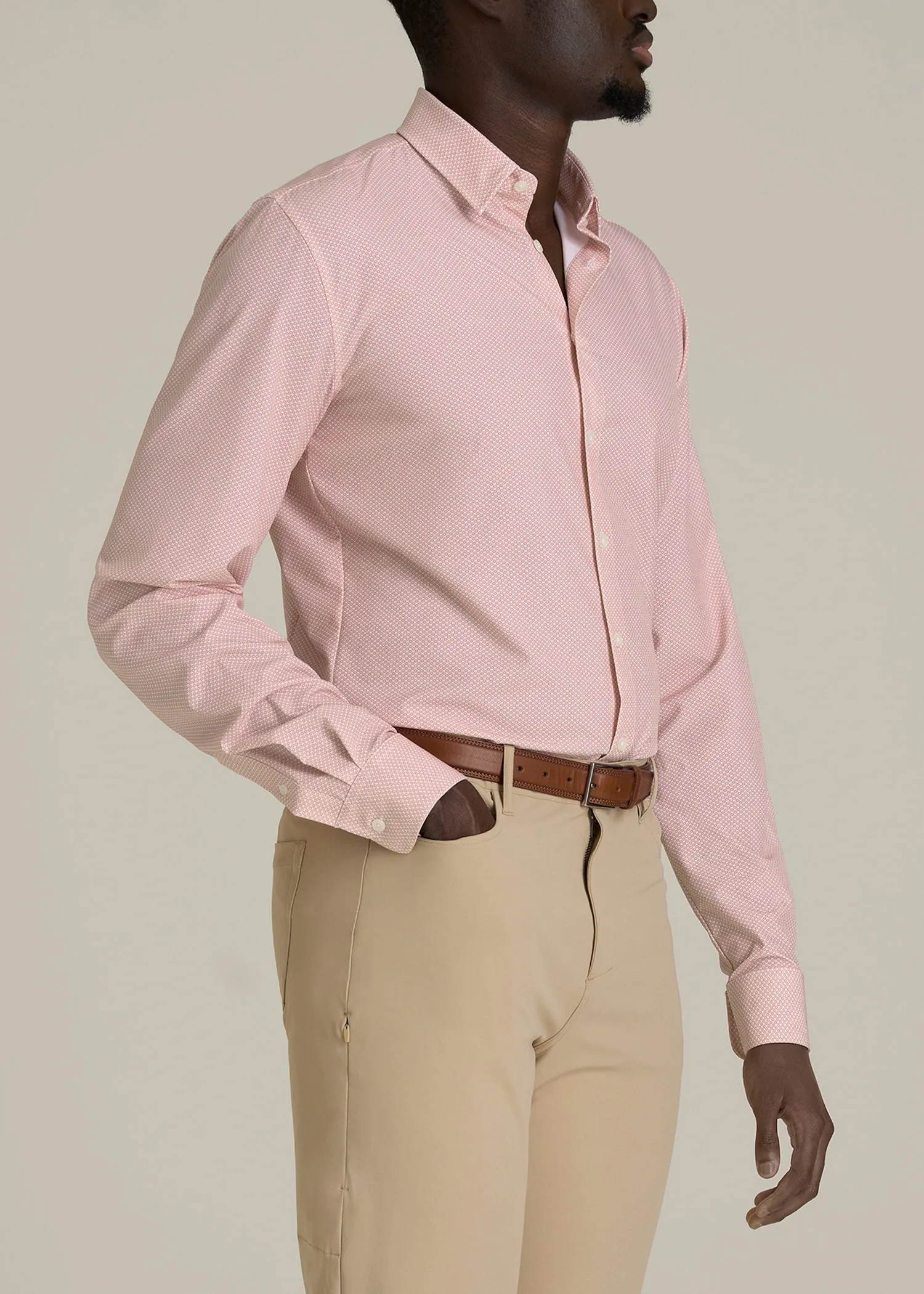 Traveler Stretch Dress Shirt for Tall Men in Light Orange Geometric sold by American Tall product image thumbnail 3