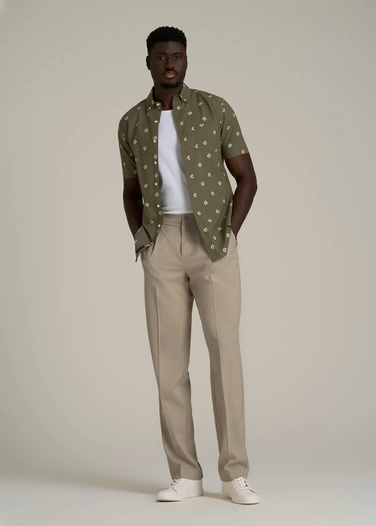 Relaxed Pleated Trousers for Tall Men in Light Khaki sold by American Tall product image thumbnail 4