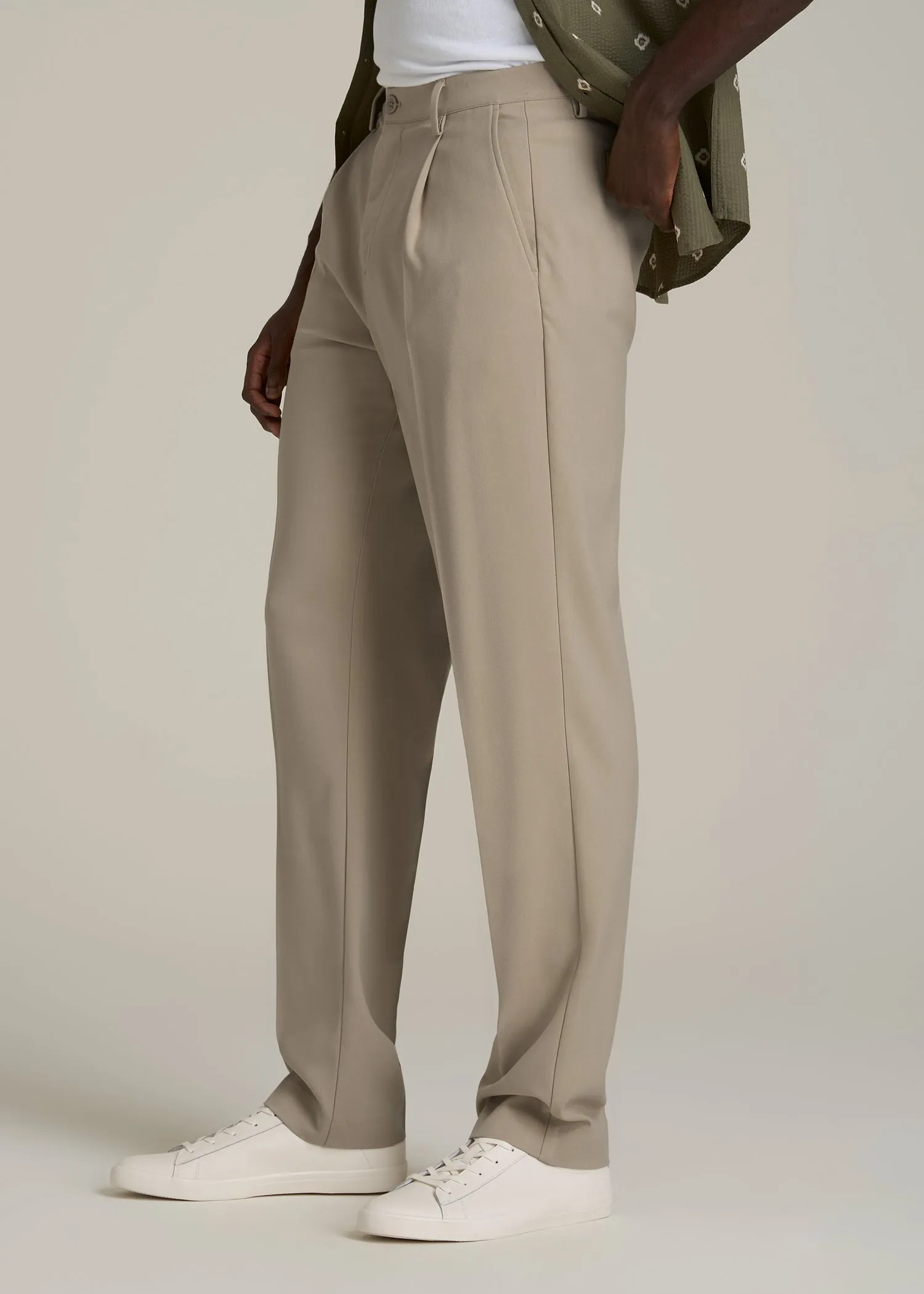 Relaxed Pleated Trousers for Tall Men in Light Khaki sold by American Tall product image thumbnail 3
