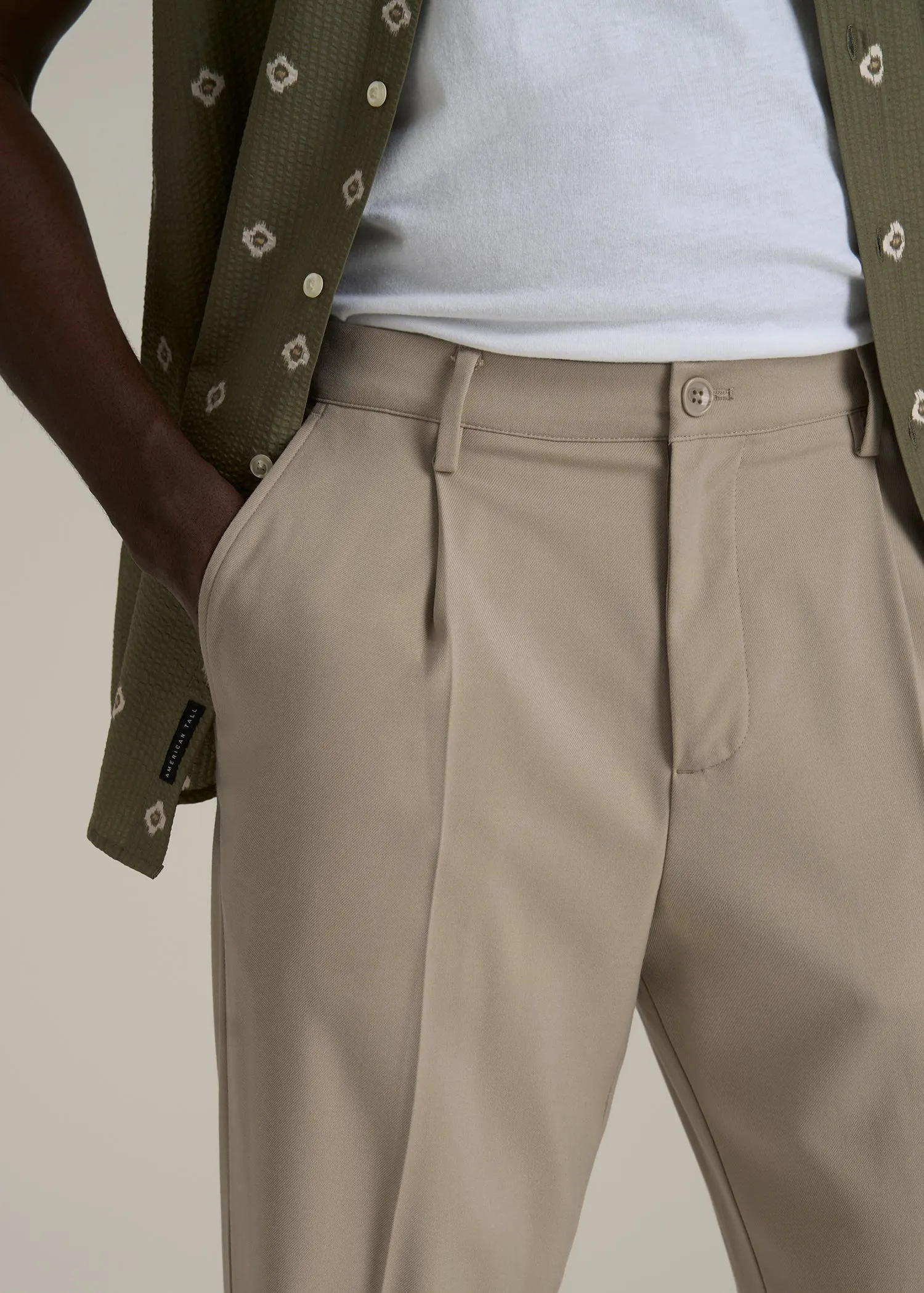 Relaxed Pleated Trousers for Tall Men in Light Khaki sold by American Tall product image thumbnail 2