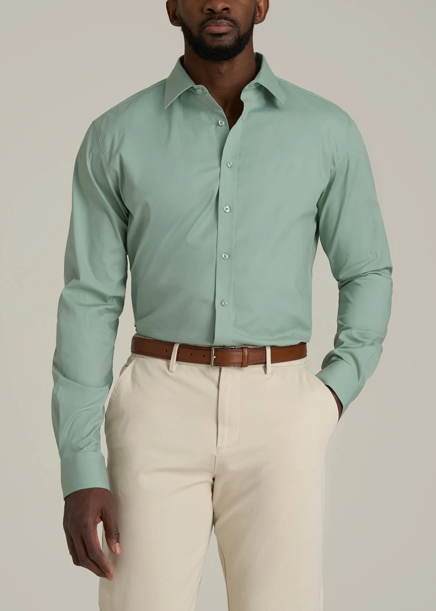 Oskar Button-Up Dress Shirt for Tall Men in Seagrass sold by American Tall