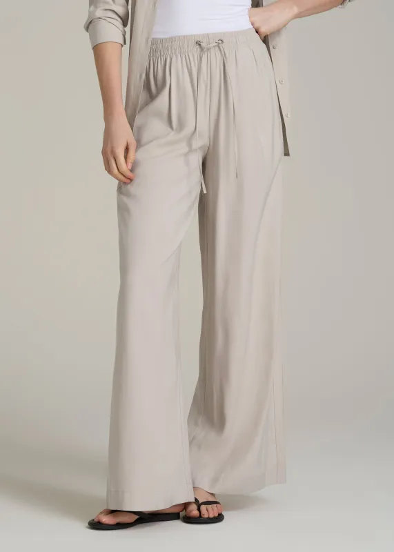 Relaxed Pull-On Pants for Tall Women in Stone sold by American Tall