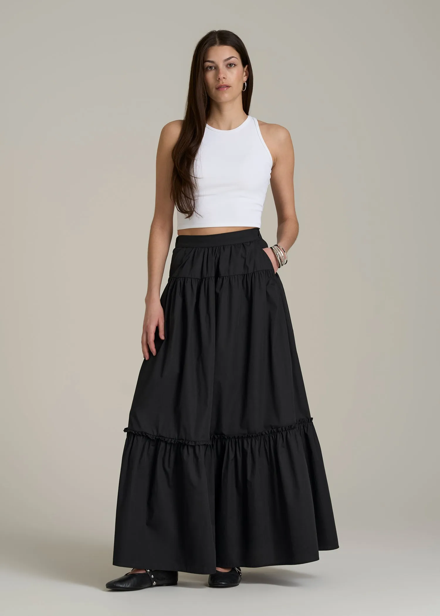 Tiered Cotton Maxi Skirt for Tall Women in Black sold by American Tall product image thumbnail 4